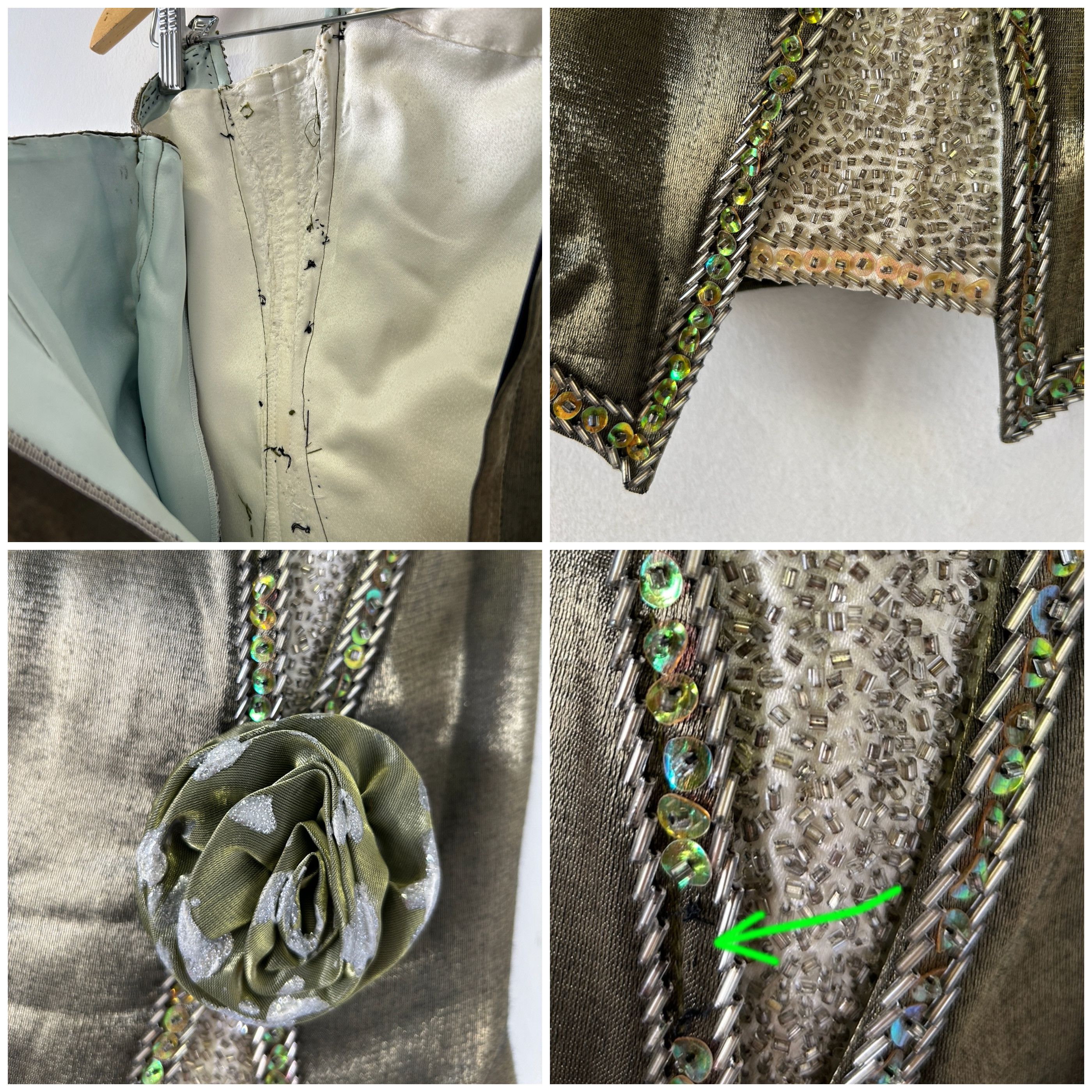 Handmade Vintage 90s satin green beaded embroidered corset top Size S / US 4 / IT 40 - 10 Thumbnail
