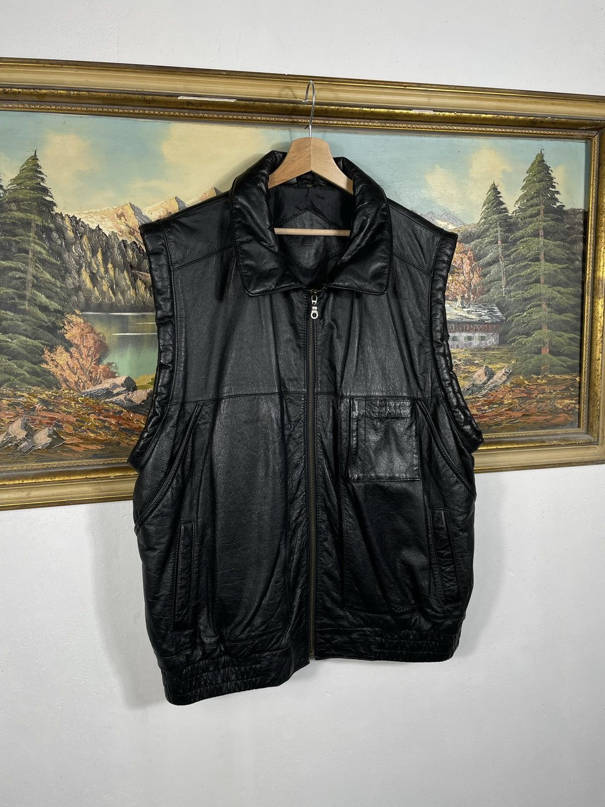 Vintage Black Retro 90s Genuine Real Leater Vest Punk Rock Motocycle Size US XL / EU 56 / 4 - 3 Thumbnail