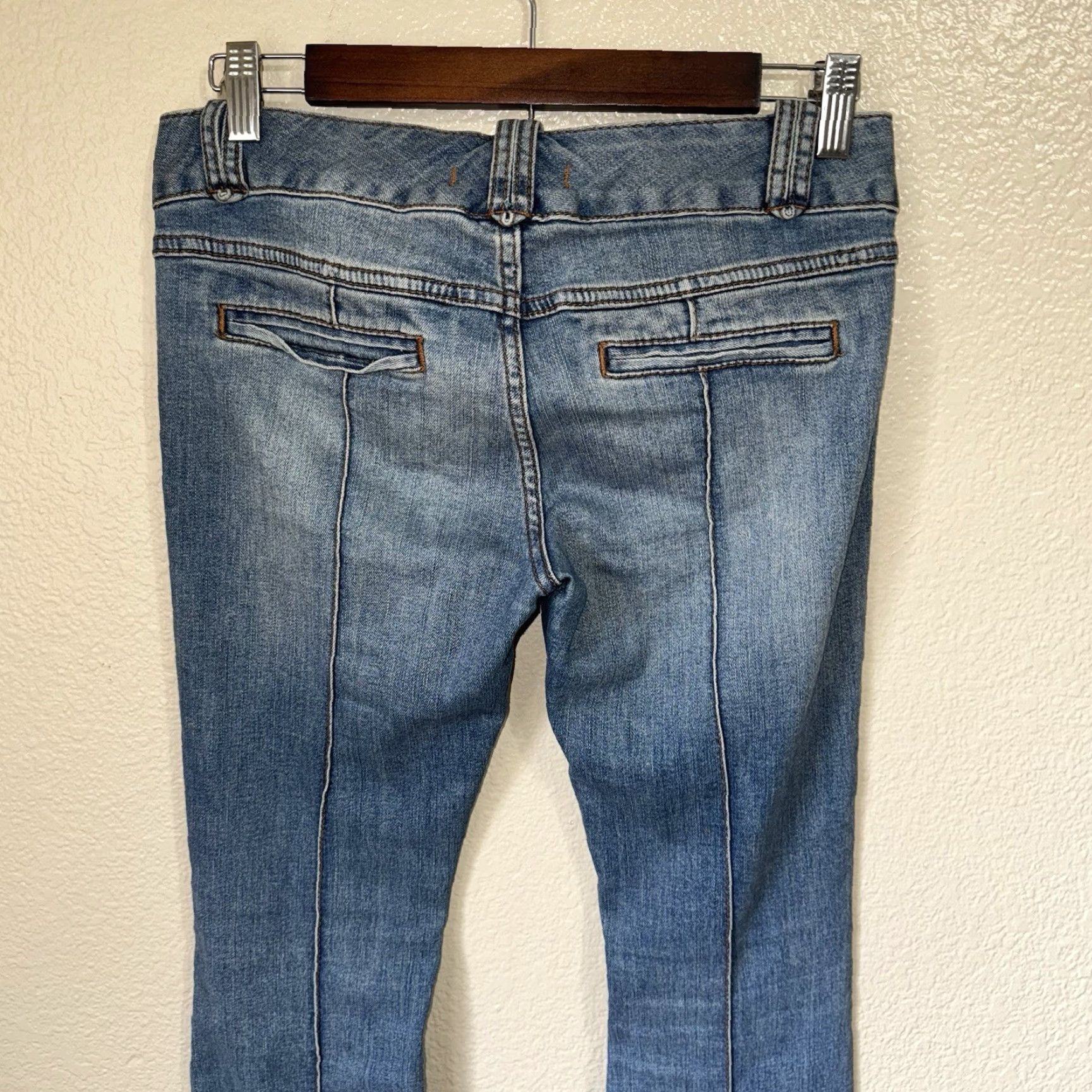 VINTAGE Free People Women's Jeans Flare 26 Blue Bell Bottoms Cuffed Wide-Leg Retro Bohemian