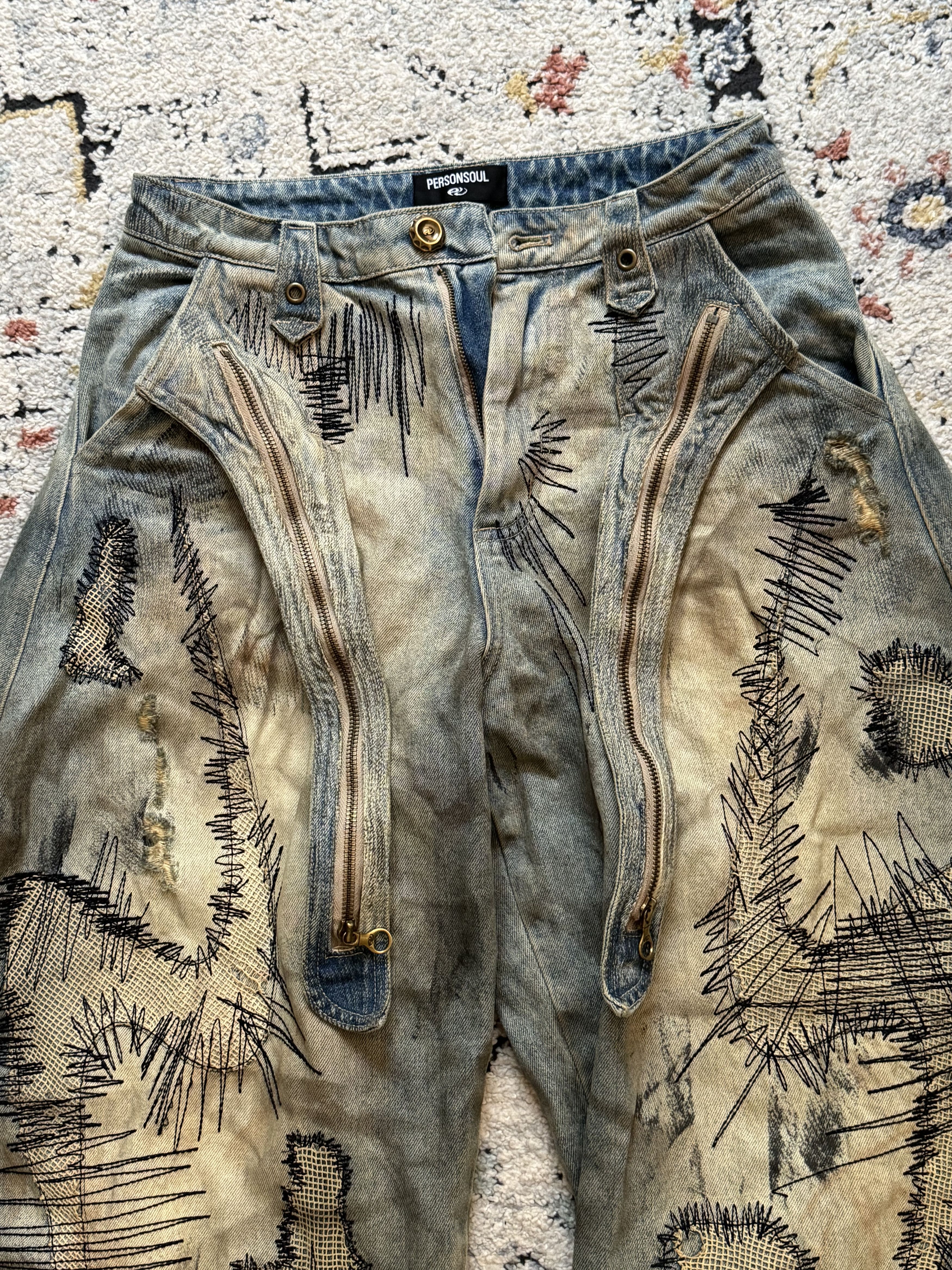Other Personsoul Stain Embroidery Curved Jeans Size US 27 - 2 Thumbnail