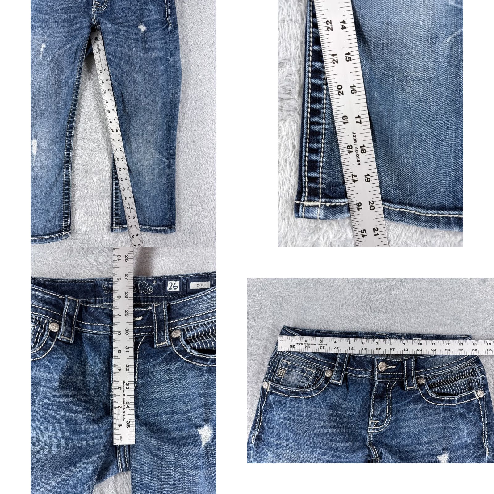 Miss Me Miss Me Jeans Women 26x21 Blue Denim Capri Cuffed Distressed Low Rise 26 5-Pocket Design Embroidered Denim Lyons? (No) Size 26" / US 2 / IT 38 - 8 Thumbnail