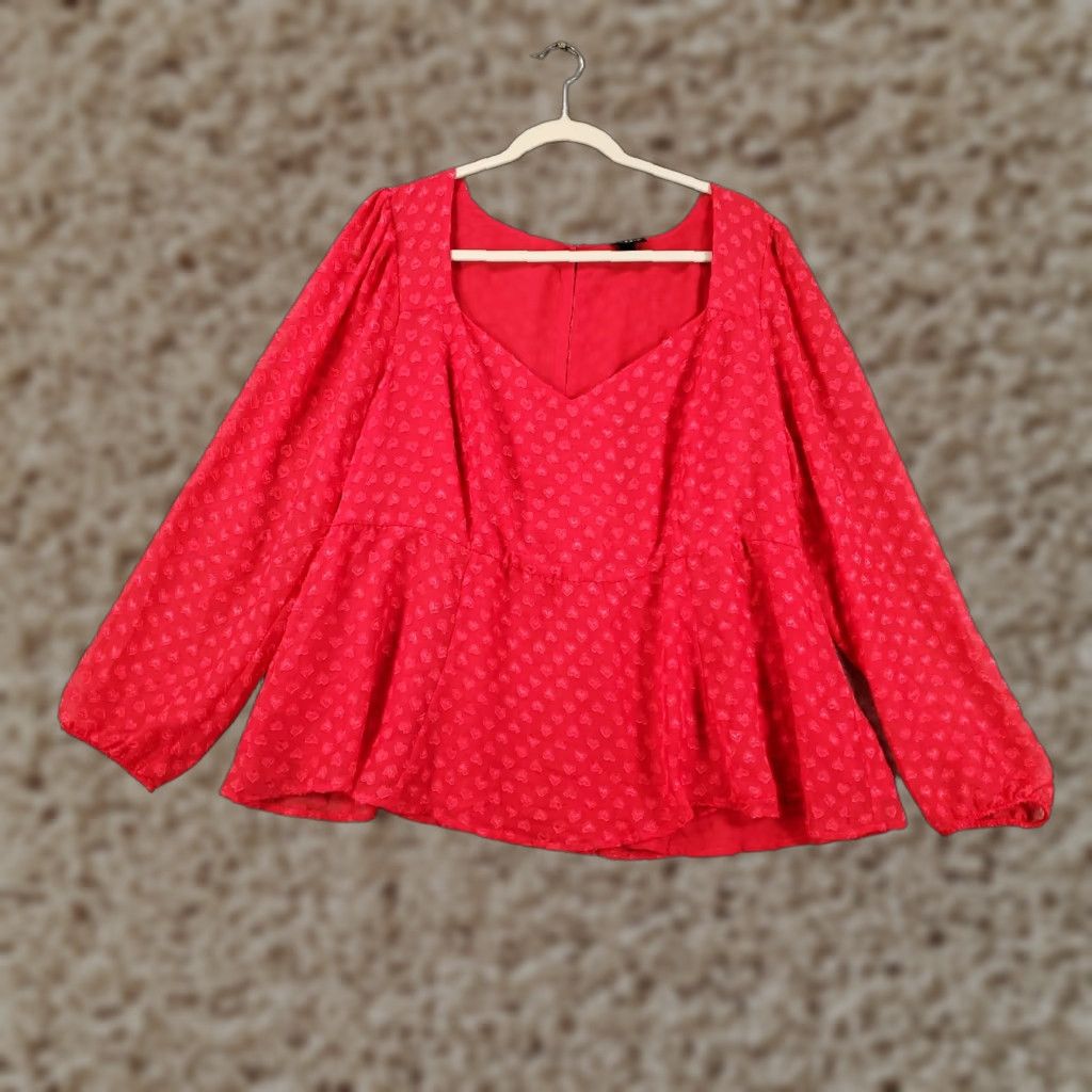 Torrid Torrid Womens 1X Top Red Heart Polka Dots V-Neck Long Sleeve Blouse Tunic Size XL / US 12-14 / IT 48-50 - 1 Thumbnail