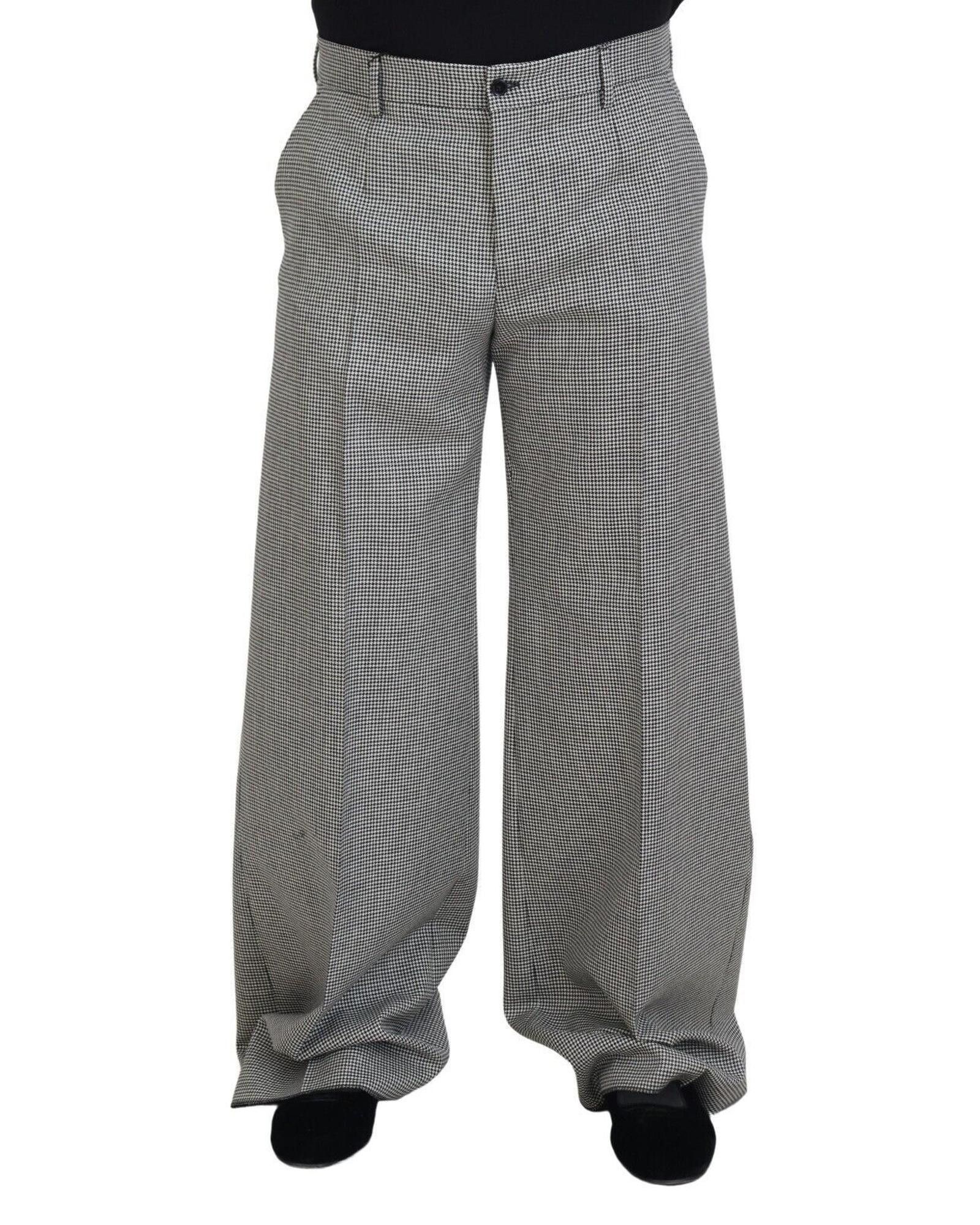 image of Dolce Gabbana Checked Wide Trouser Pants in Black/White, Men's (Size 32)