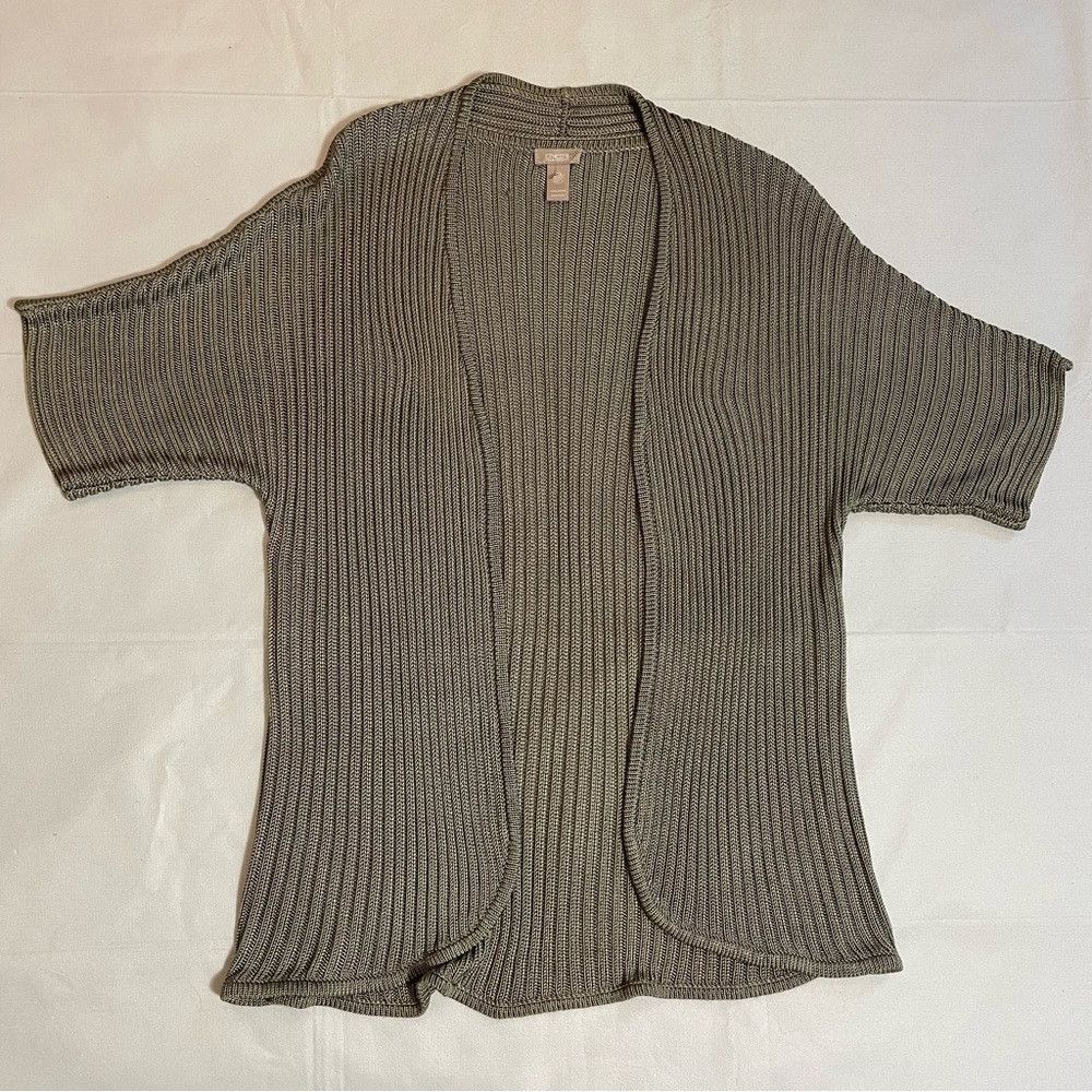 Chicos New Chico's Open Front Knit Short Sleeve Olive Rayon Cardig Size XL / US 12-14 / IT 48-50 - 7 Thumbnail