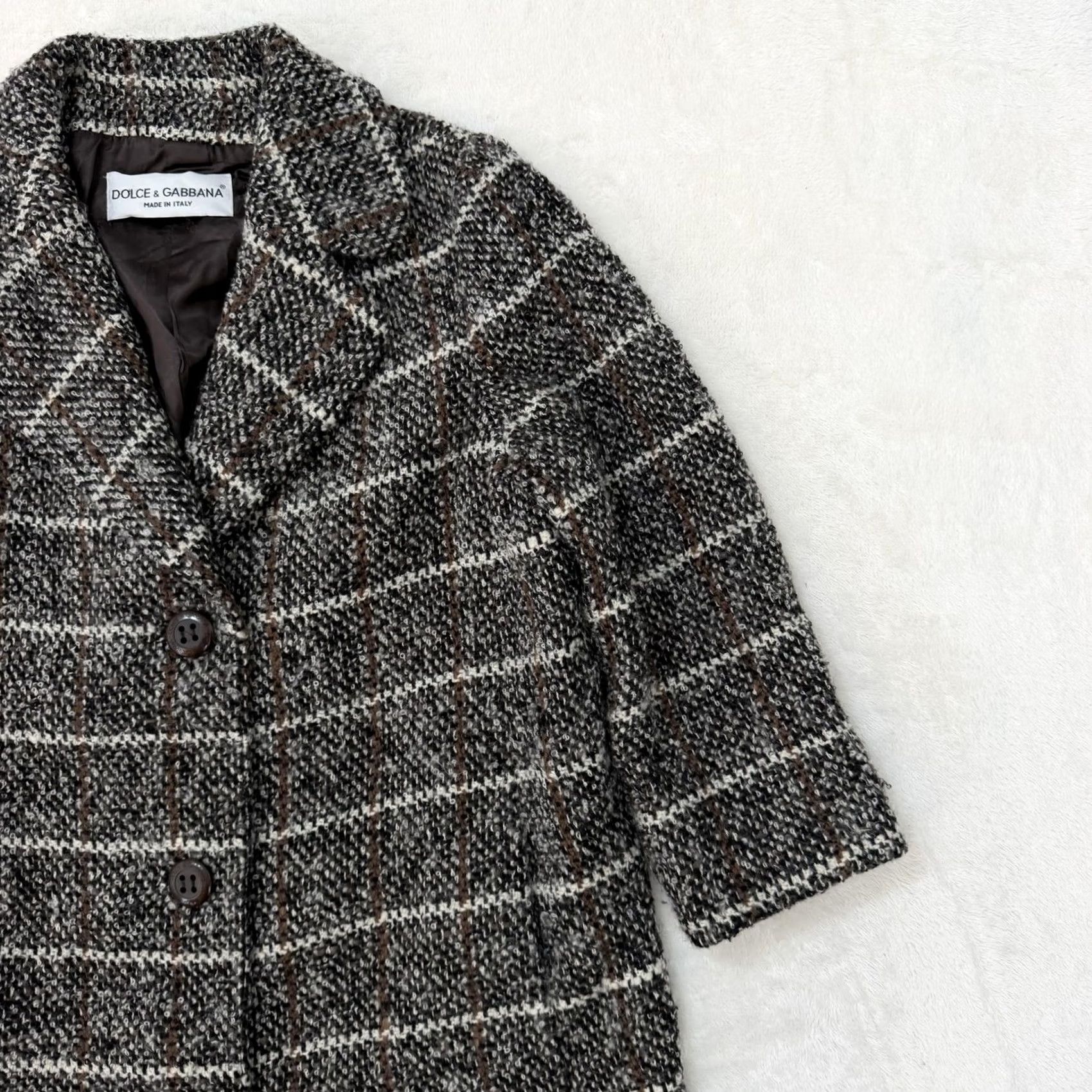 Dolce & Gabbana Dolce & Gabbana Coat Womens 44 Brown Wool Tweed Check Long Size M / US 6-8 / IT 42-44 - 3 Thumbnail