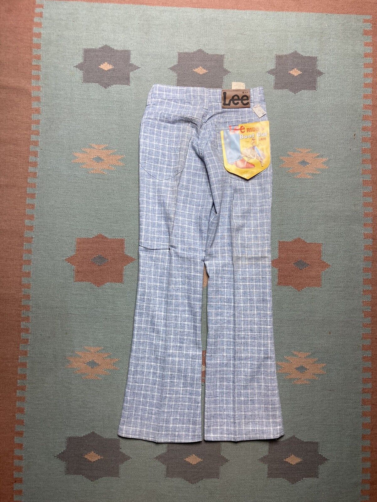 Lee × Vintage VTG 70s lee boot cut flare pants plaid DEADSTOCK sz 12 26x30 Size 26" / US 2 / IT 38 - 2 Thumbnail