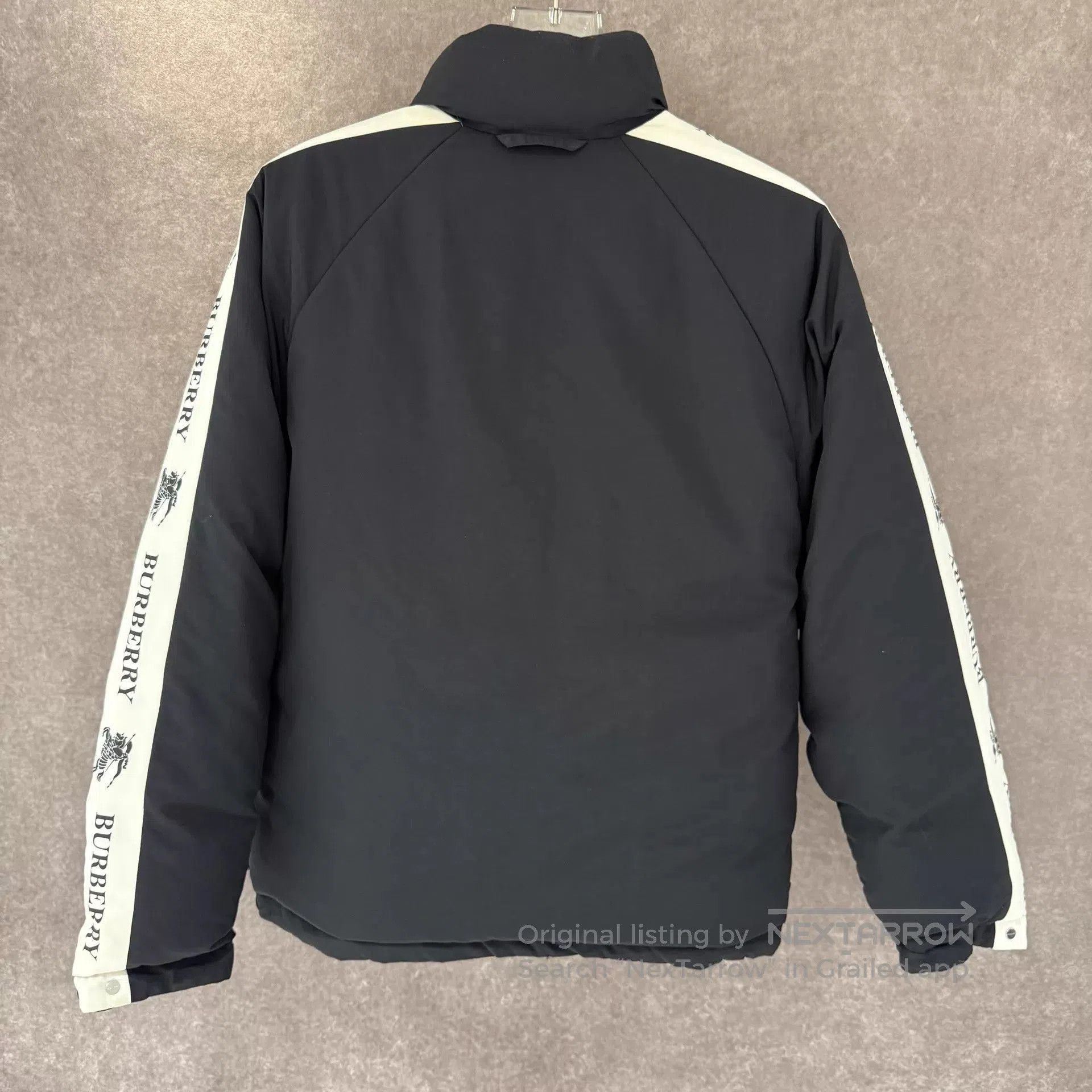 Burberry Black Padded Jacket with White Stripes and High Collar. Size US S / EU 44-46 / 1 - 2 Thumbnail