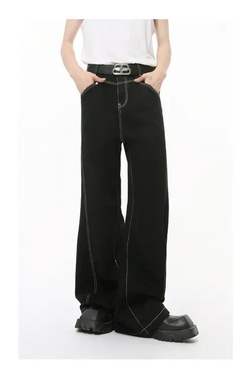 Japanese Brand VIBE Black trendy stitching casual straight jeans y2k Size US 32 / EU 48 - 3 Thumbnail