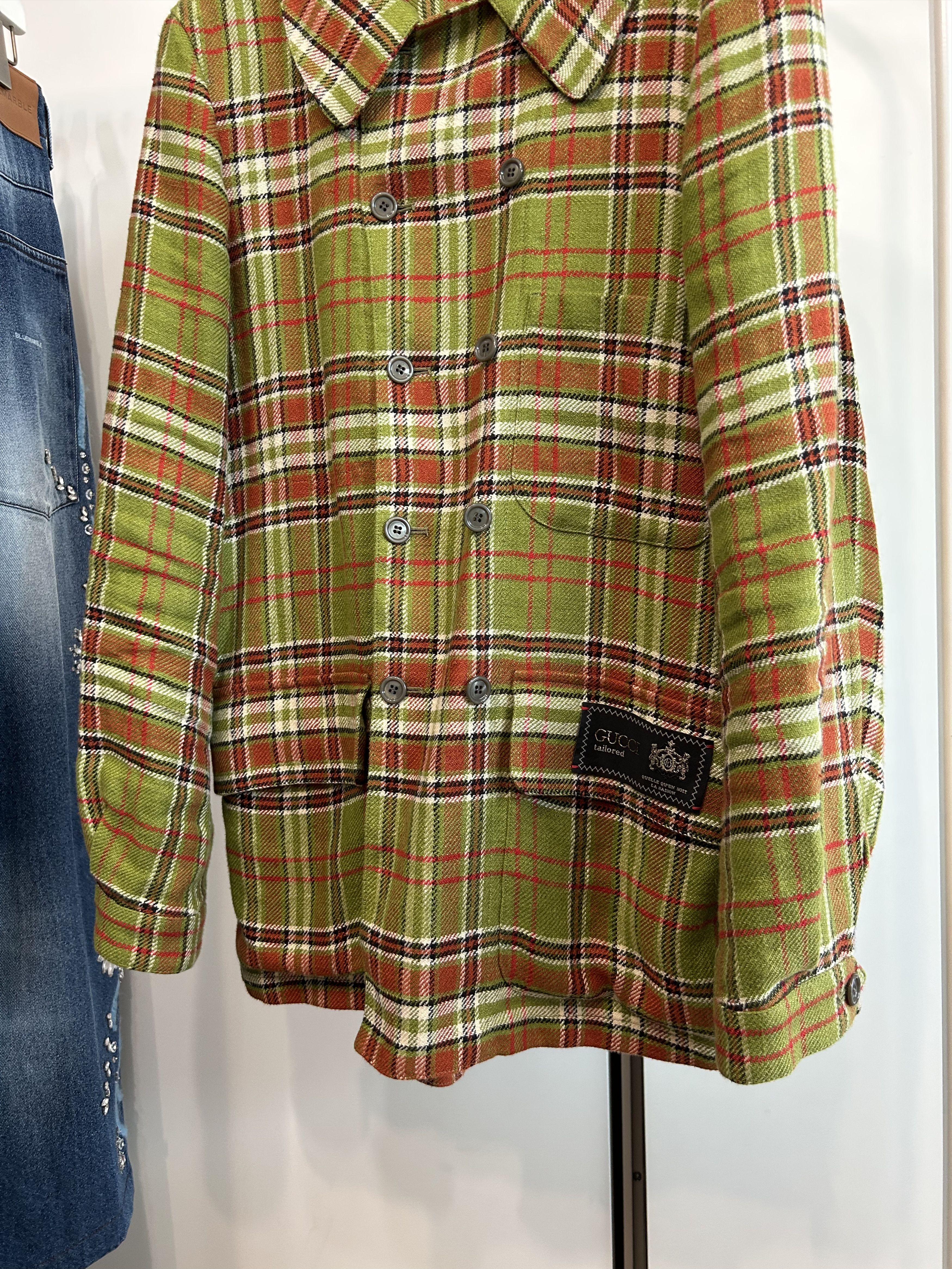 Gucci GUCCI Olive Tartan Double-Breasted Jacket Size US S / EU 44-46 / 1 - 5 Thumbnail