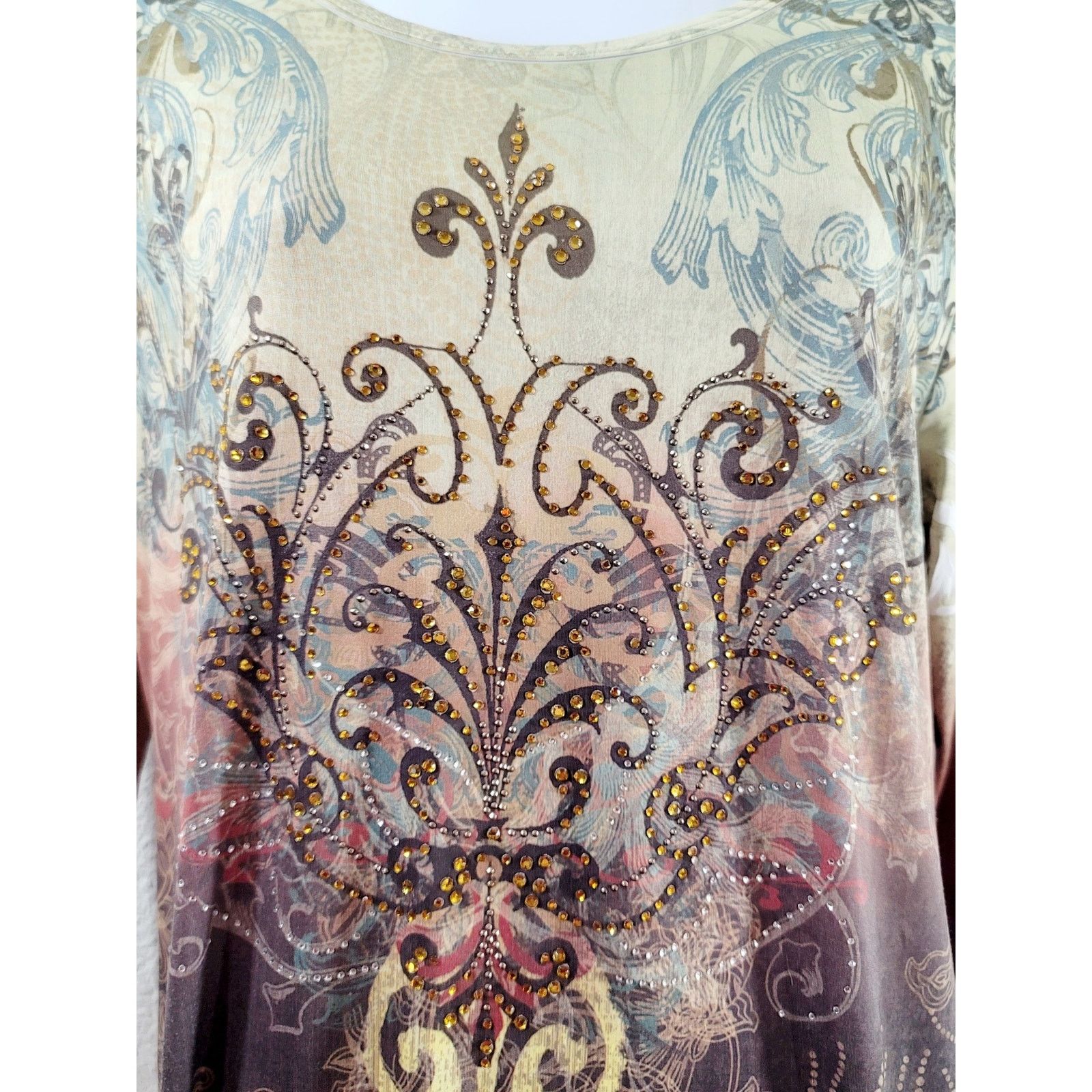 Other Jess & Jane Green Rhinestone Bodice Floral Print Top Small Size S / US 4 / IT 40 - 6 Thumbnail