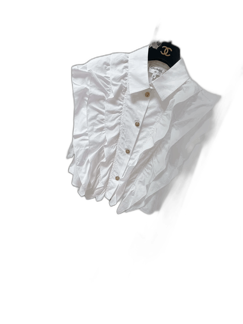 Chanel Chanel White Long Sleeve Ruffled Shirt Size M / US 6-8 / IT 42-44 - 1 Thumbnail