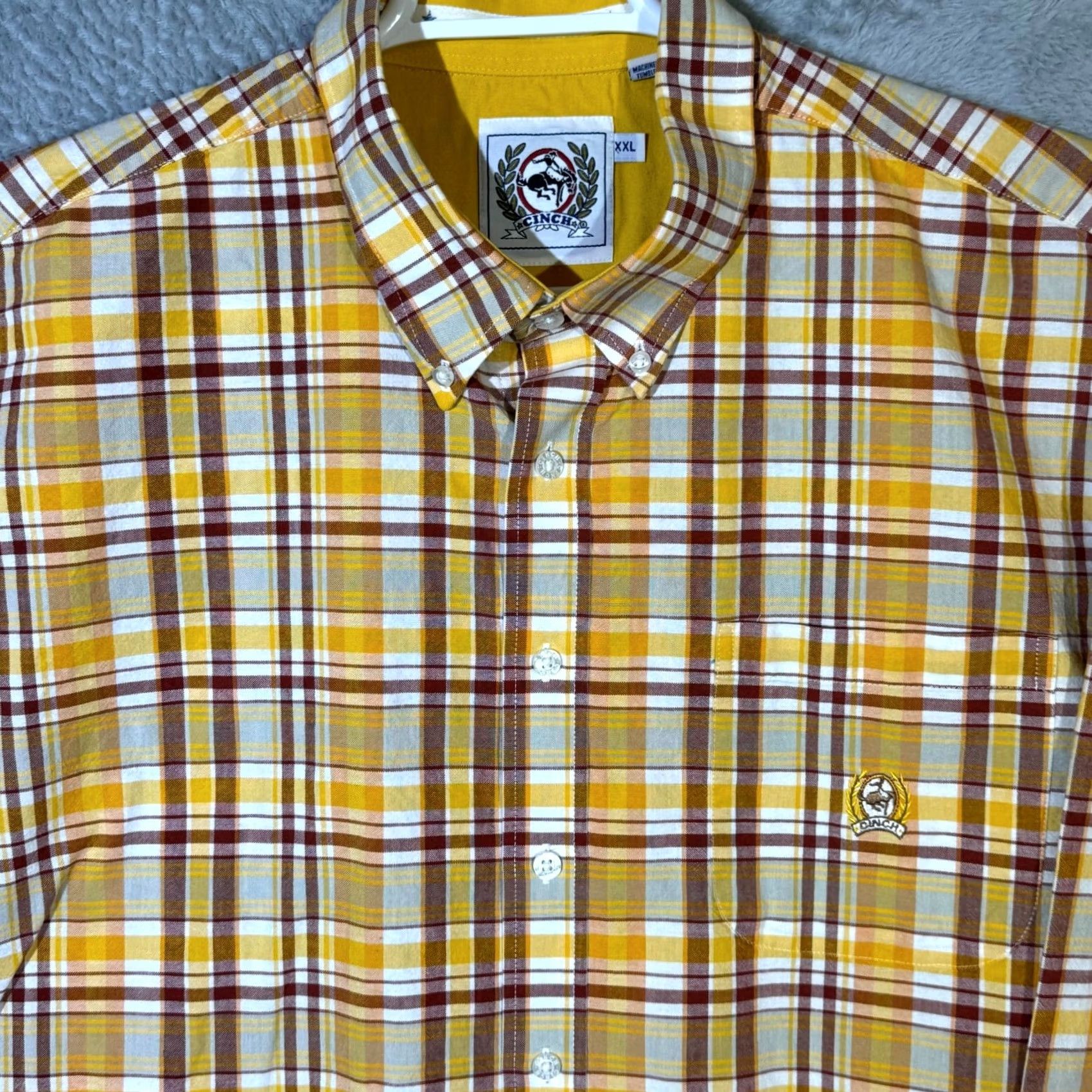 Vintage Cinch Shirt Men’s 2XL Yellow Plaid Cotton Long Sleeve Button-Down Excellent Size US XXL / EU 58 / 5 - 4 Thumbnail