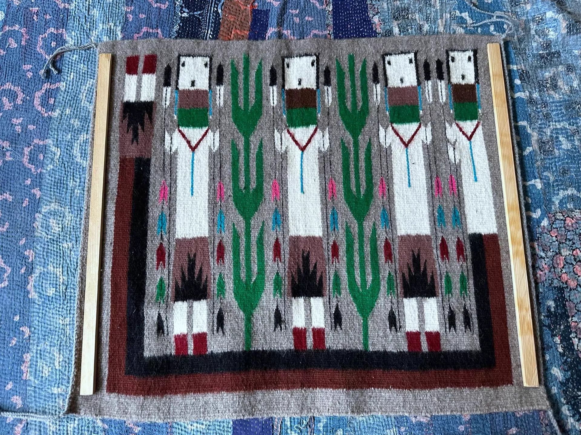 Other Navajo Yeibichai Woven Wool Blanket 70x60 Clean Colors Size ONE SIZE - 2 Thumbnail