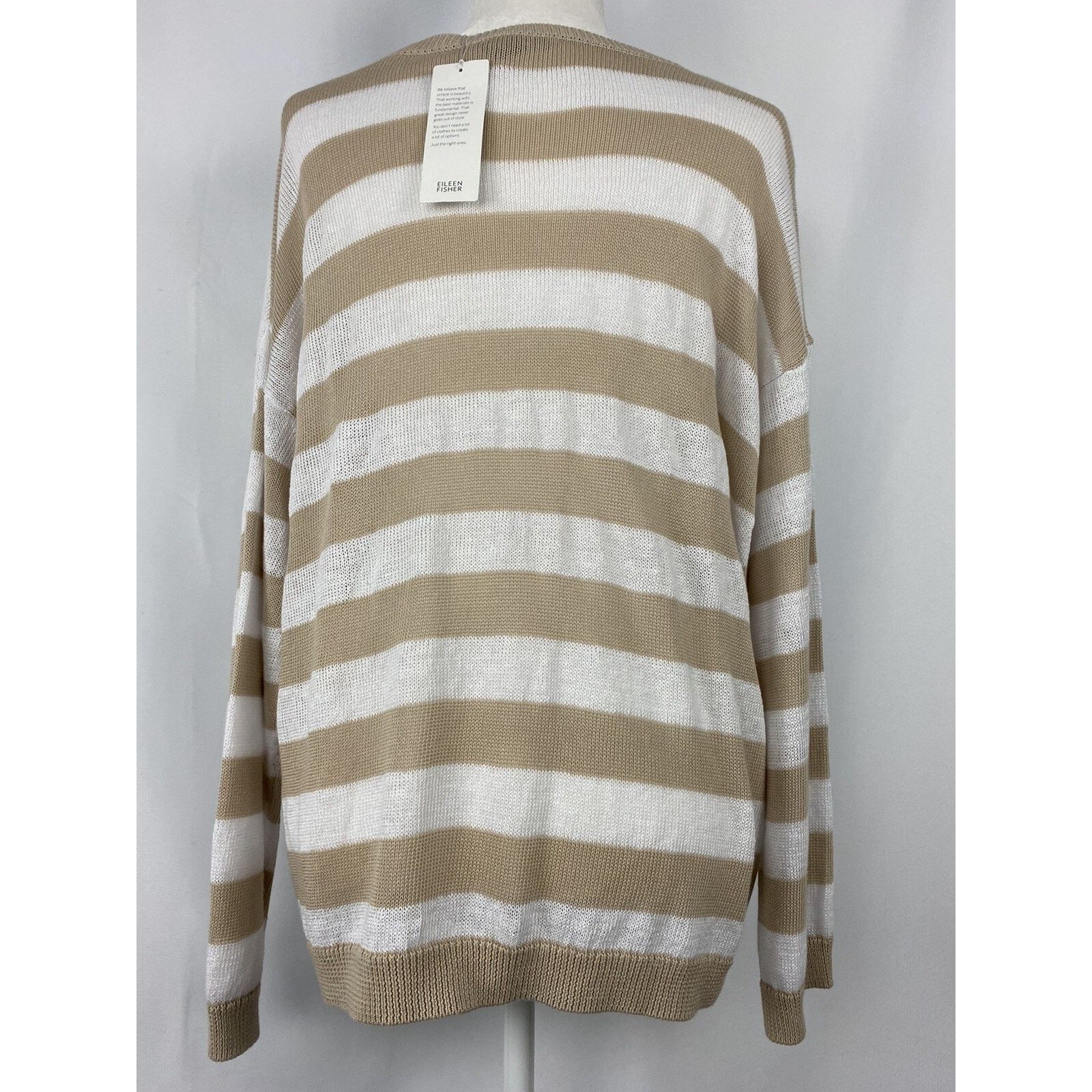 Eileen Fisher EILEEN FISHER round oversized sweater striped Beige A003040 Size L / US 10 / IT 46 - 3 Thumbnail