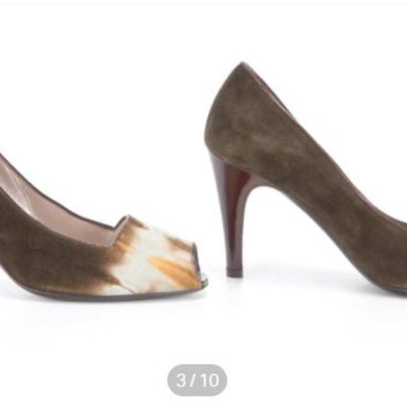 Salvatore Ferragamo‎ Peep-Toe Pumps in Tie-Dye Oliv