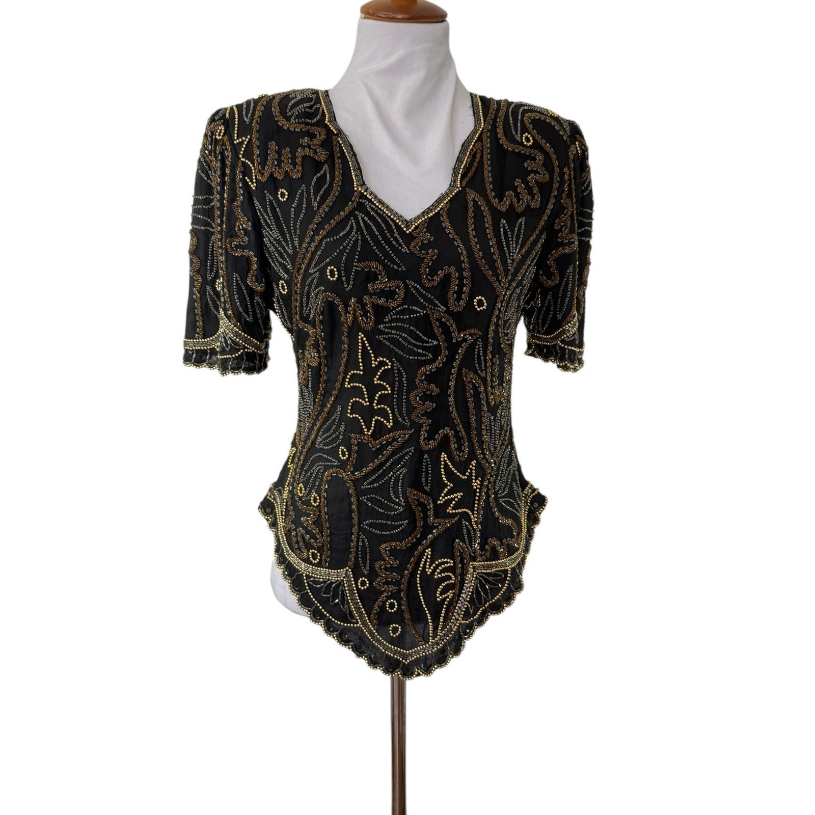 Vintage Vintage Lawrence Kazar Silk Sequin Blouse Cocktail Top M Size M / US 6-8 / IT 42-44 - 3 Thumbnail