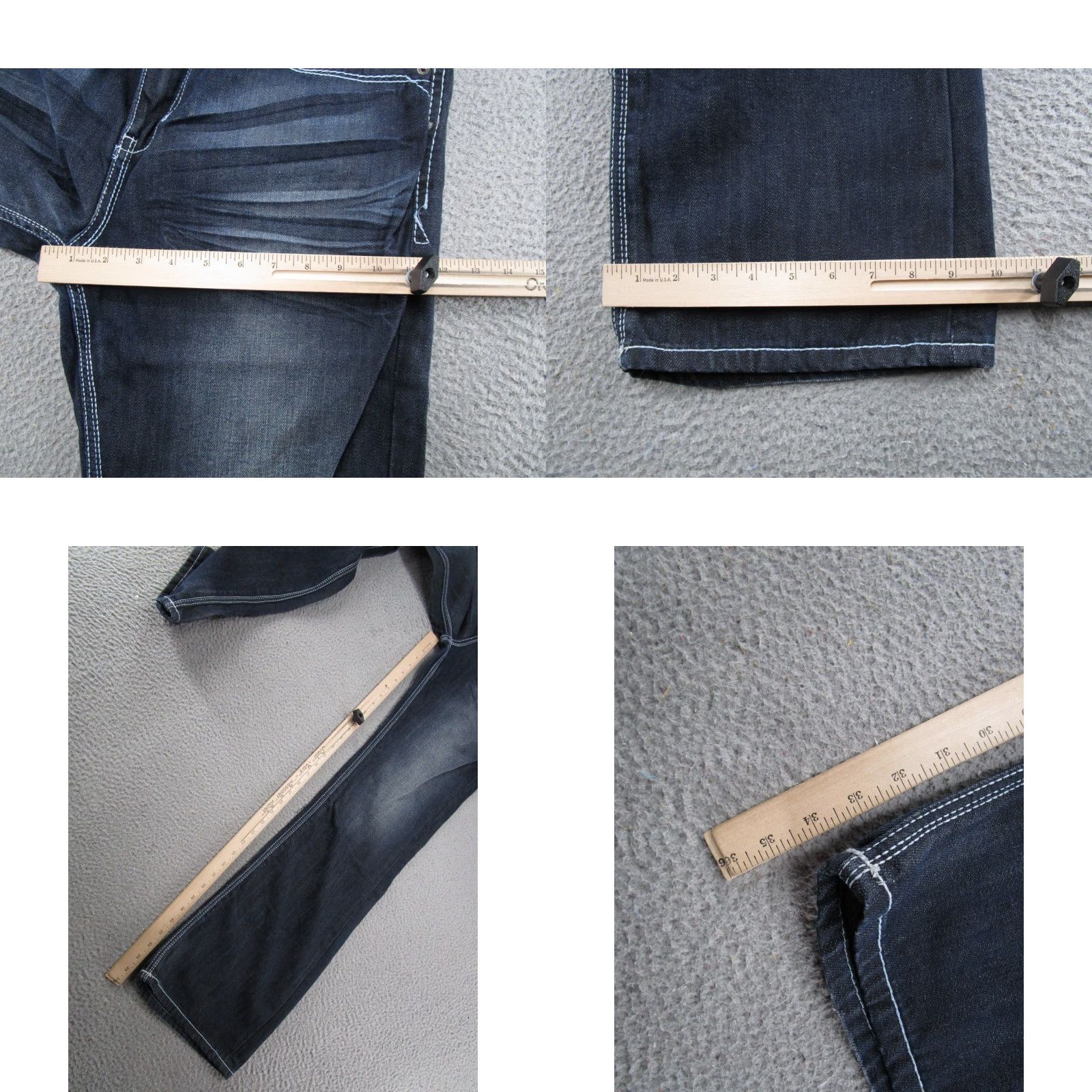 Denime CJ Black Jeans Mens Dark Wash Blue Denim Straight Leg Flap Pockets Size 34x34 Size US 34 / EU 50 - 8 Thumbnail