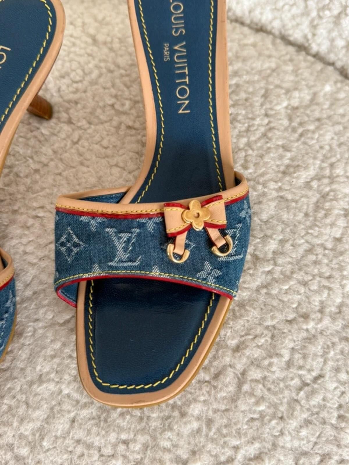 Louis Vuitton Louis Vuitton Denim Monogram Kitten Heel Mules Size US 8 / IT 38 - 3 Thumbnail