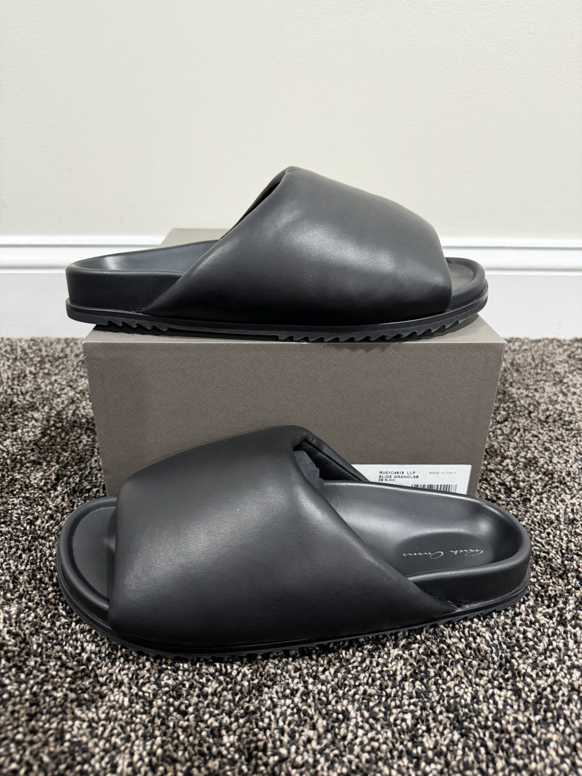 Rick Owens Rick Owens Black Leather Padded Granola Slides Slip Ons Size US 9 / EU 42 - 1 Thumbnail