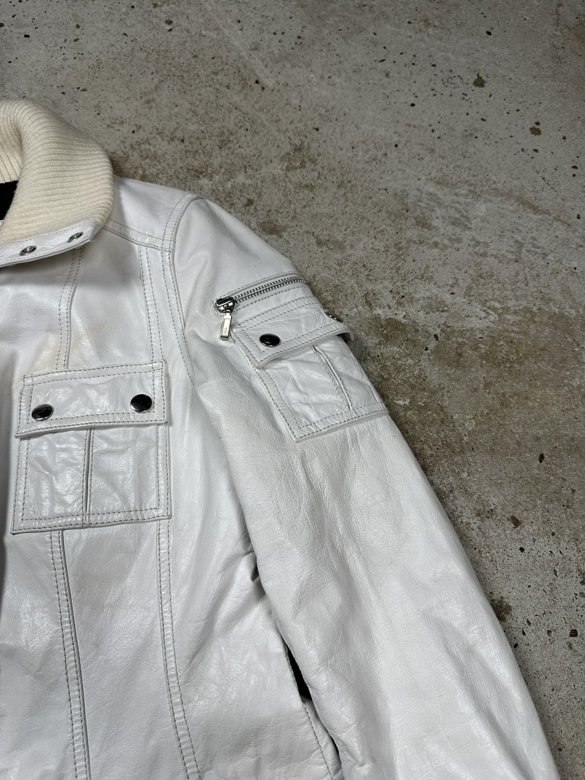 Japanese Brand Vintage Y2K Real Leather White Utility Coat Jacket Size M / US 6-8 / IT 42-44 - 8 Thumbnail