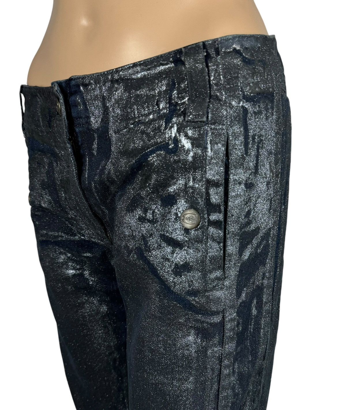 Just Cavalli × Vintage Just Cavalli Waxed Glitter Jeans Cropped Ankle Zip size 28 Size 28" / US 6 / IT 42 - 2 Thumbnail