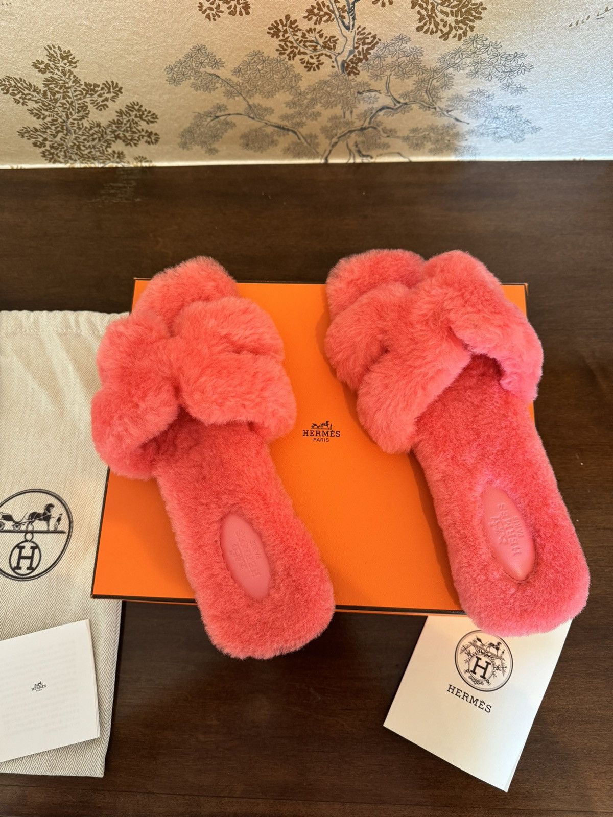 Hermes Hermes Oran sandals shearling fur rose color Size US 9.5 / IT 39.5 - 2 Thumbnail