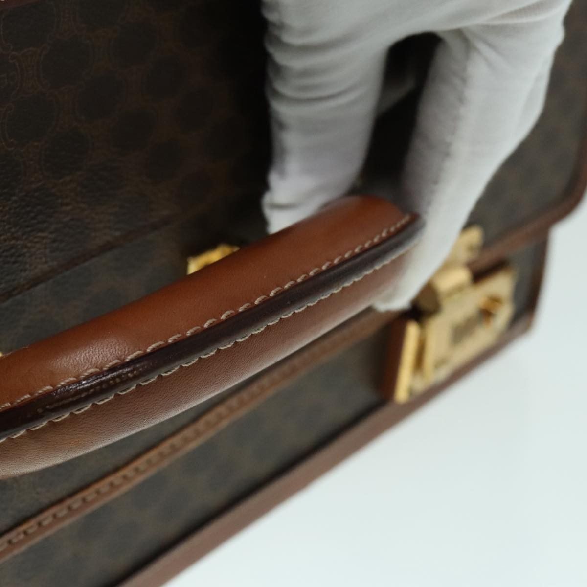 Celine CELINE Macadam Canvas Trunk Pvc Leather Gold Brown Size ONE SIZE - 14 Thumbnail