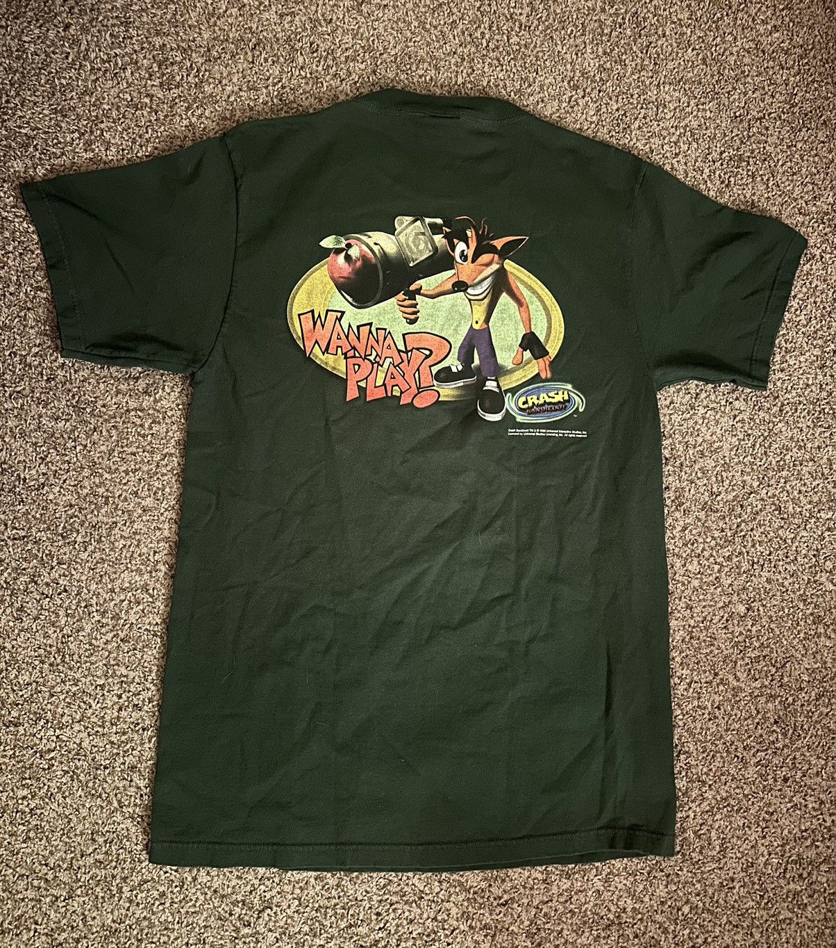 image of Vintage 90's Tultex Crash Bandicoot Playstation Game Shirt in Green, Men's (Size Large)