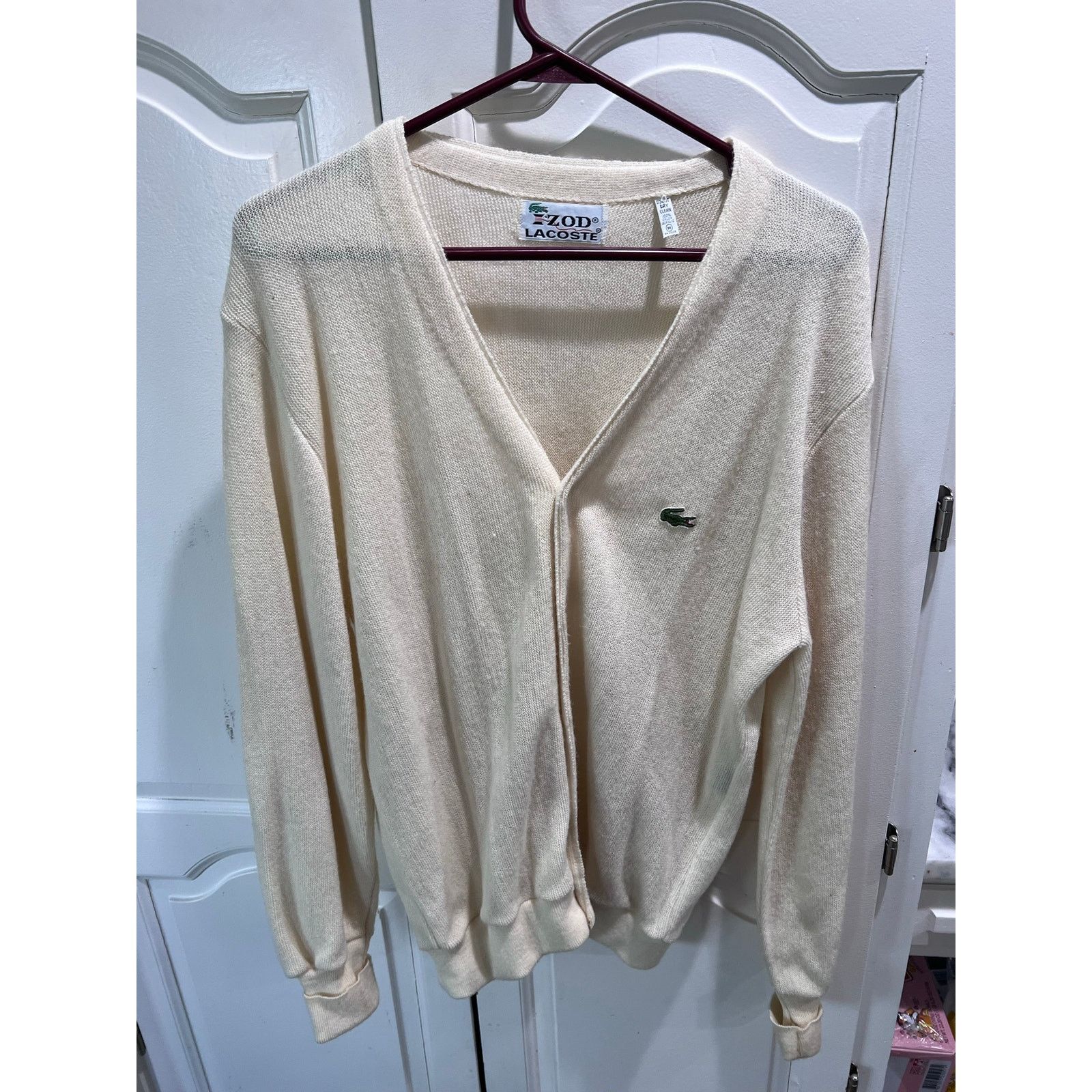 Lacoste Vintage IZOD Lacoste Cardigan Sweater Mens M Cream V Neck Size US M / EU 48-50 / 2 - 3 Thumbnail