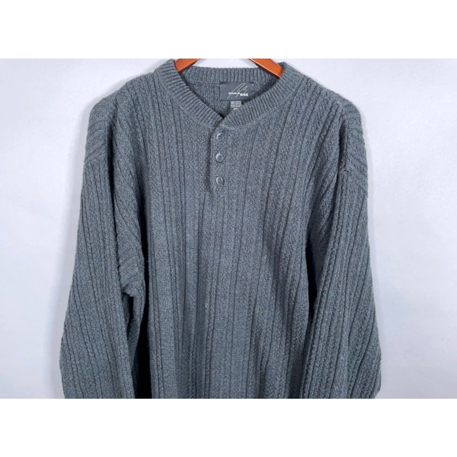 Bill Blass Vintage Bill Blass Men's 2XL Henley Sweater Gray Heavyweight Cotton Blend Chunky Knit Fall Winter Size US XXL / EU 58 / 5 - 4 Thumbnail