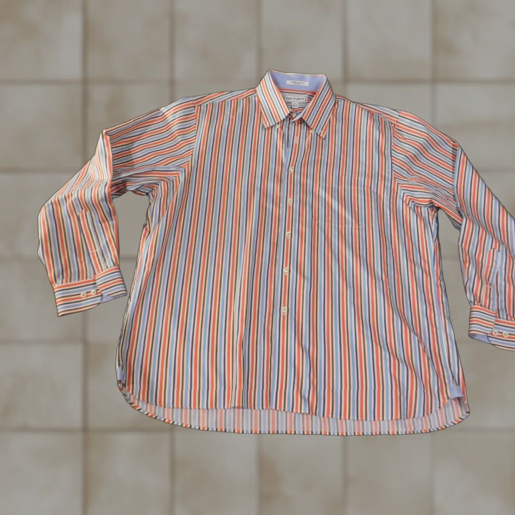 Vintage Paul Fredrick Dress Shirt Shirt 17.5 Orange Striped Mens Business Button-Up Office Size 48R - 1 Thumbnail