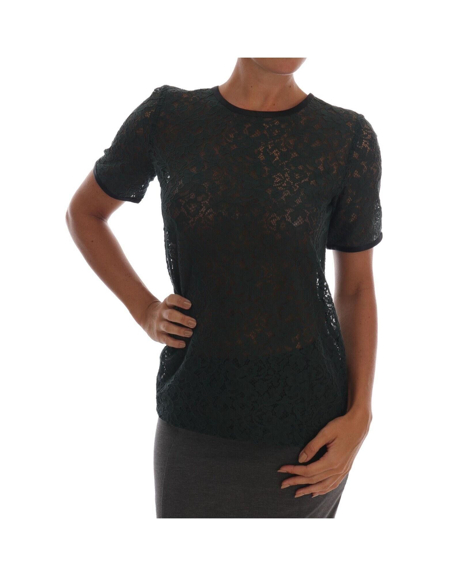 image of Dolce Gabbana Floral Lace Blouse in Dark Green, Women's (Size Large)