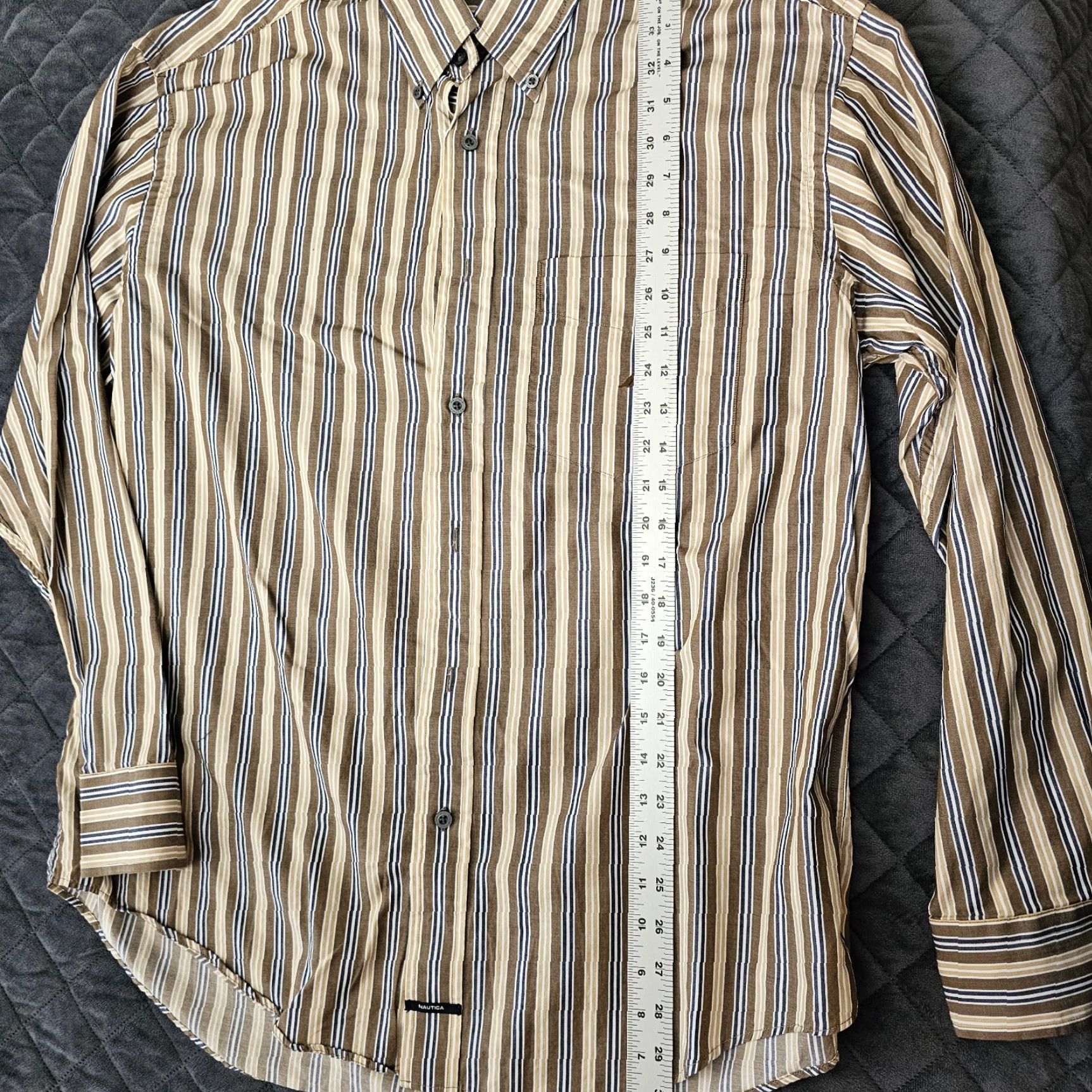 Nautica Nautica Button-Down Shirt Men's Large Brown Tan Stripe Traveler Twill Cotton Size US L / EU 52-54 / 3 - 5 Thumbnail