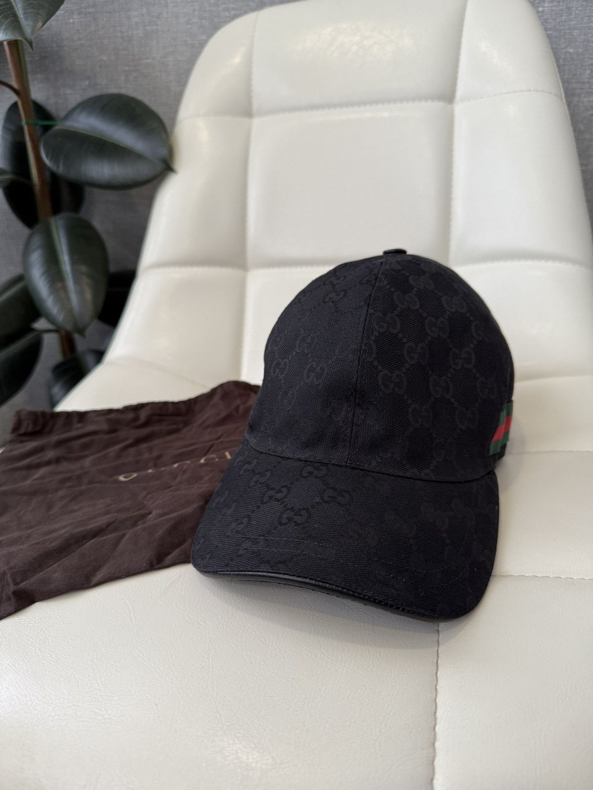 Gucci Gucci GG Black Monogram Baseball Cap with Web Stripe Hat Size ONE SIZE - 6 Thumbnail