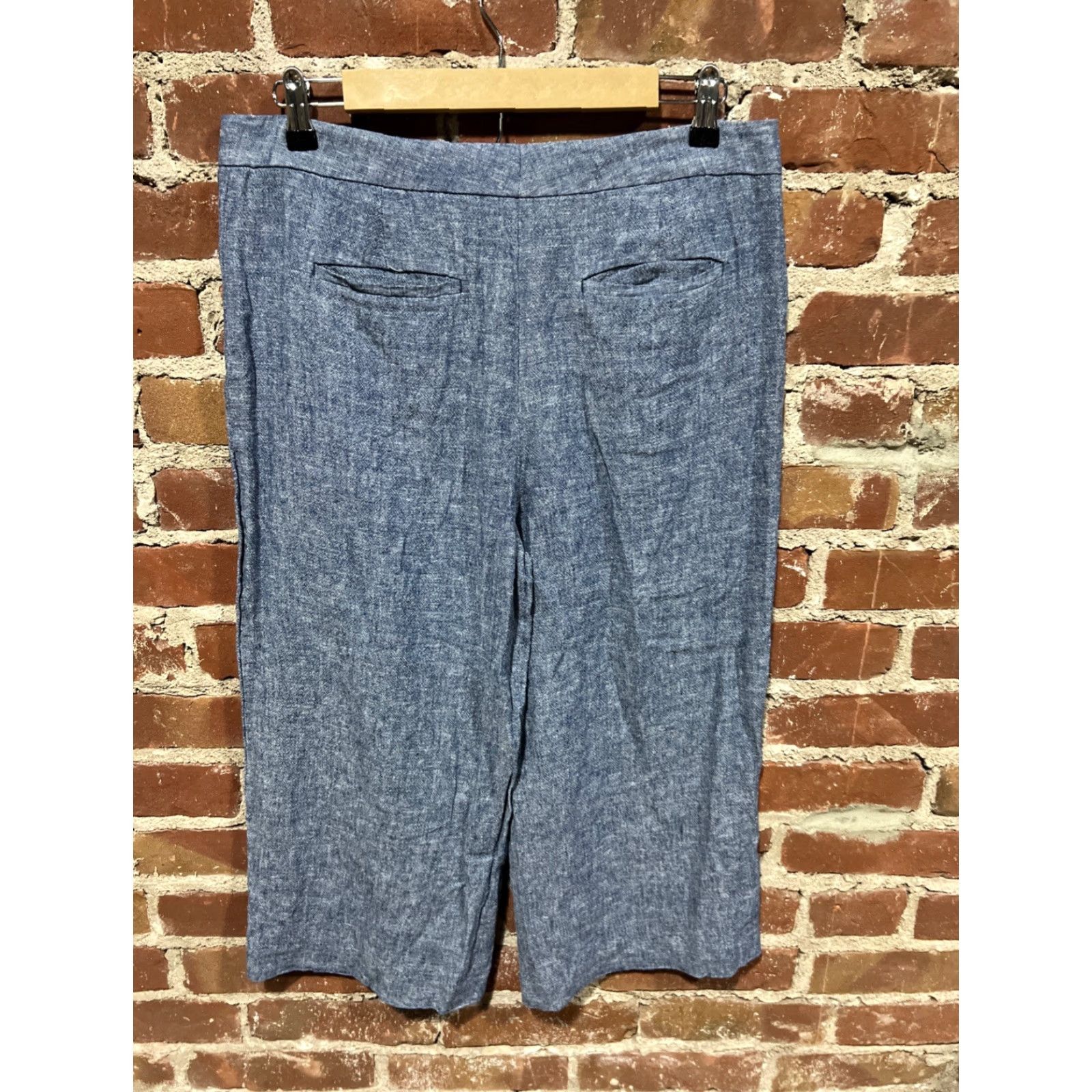 Ann Taylor Ann Taylor Women's Pants Capri Wide-Leg 12P Petite Linen Viscose Blue White Regular 23in Inseam Flat Front High Rise Pockets Size 34" / US 12 / IT 48 - 5 Thumbnail