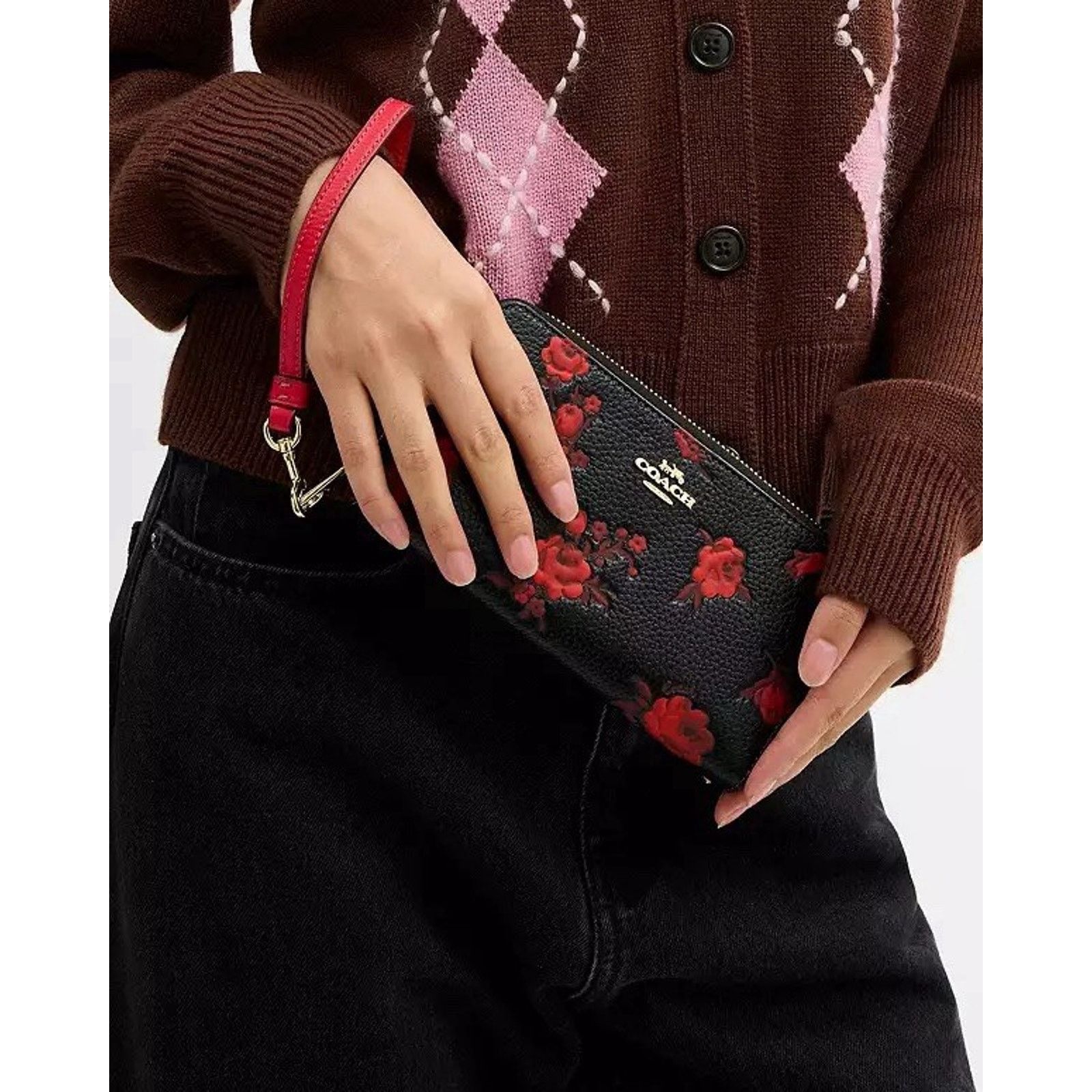 Coach NWT Coach Long Zip Around Wallet With Floral CCL36 Black/Red Size ONE SIZE - 11 Thumbnail