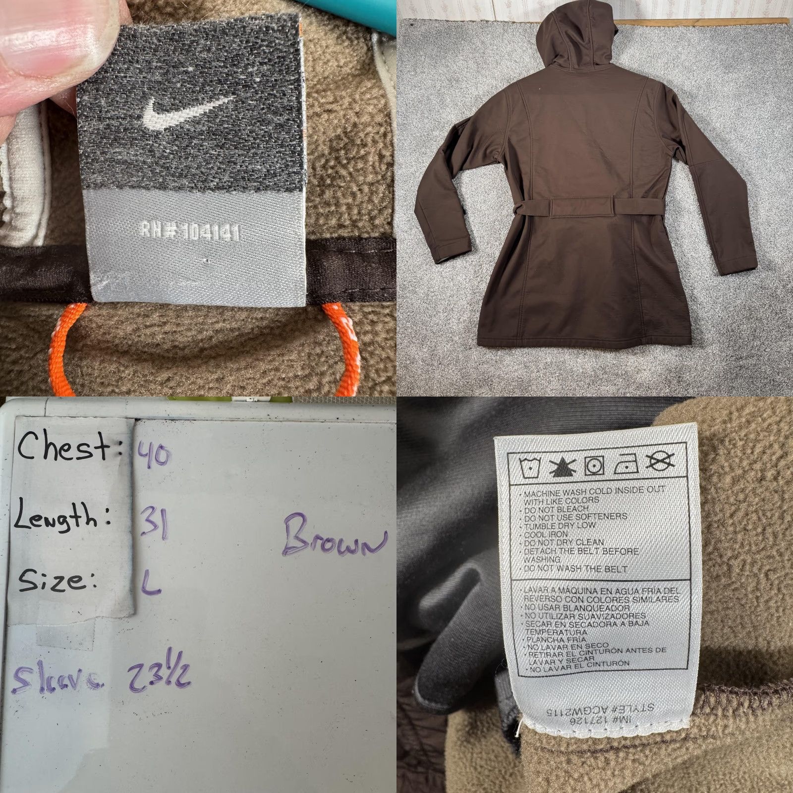 Nike Nike ACG Jacket Womens Large Brown Softshell Hooded Belted Fleece Lined Size L / US 10 / IT 46 - 9 Thumbnail