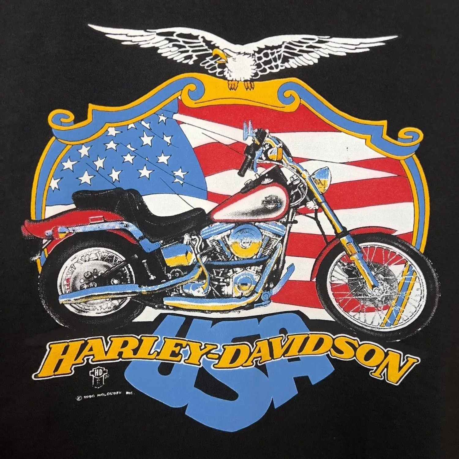 Harley Davidson Vintage 90s Harley Davidson USA Flag Graphic Logo Tee Shirt Size US XL / EU 56 / 4 - 2 Thumbnail