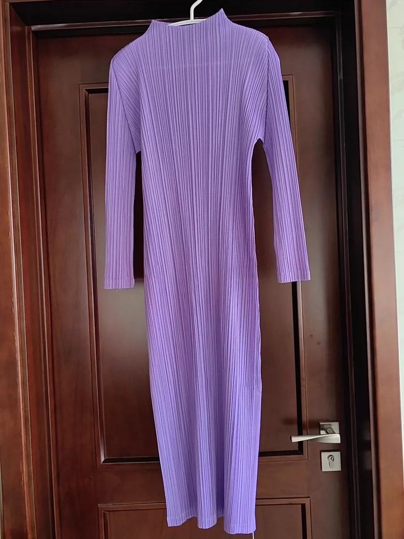 Issey Miyake Issey Miyake size:3 Purple pleated long-sleeved dress Size S / US 4 / IT 40 - 4 Thumbnail