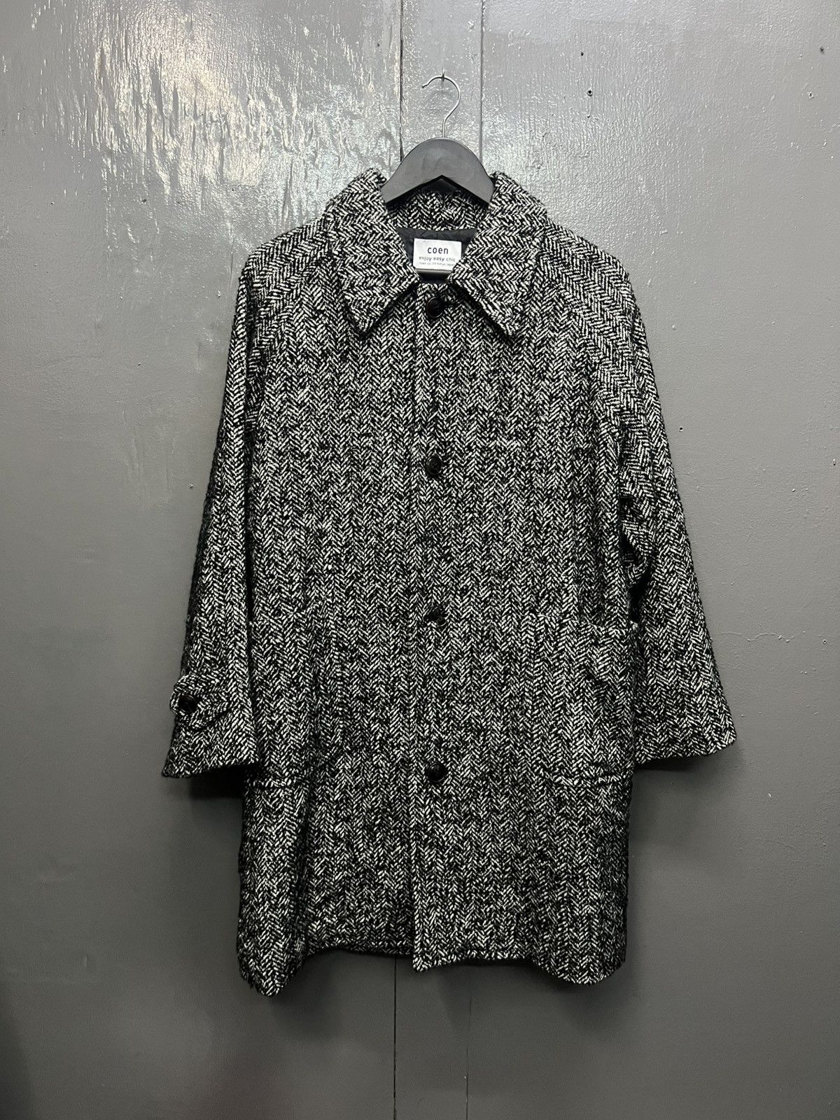 Japanese Brand Coen Herringbone Twill Coat Jacket Size US L / EU 52-54 / 3 - 1 Thumbnail