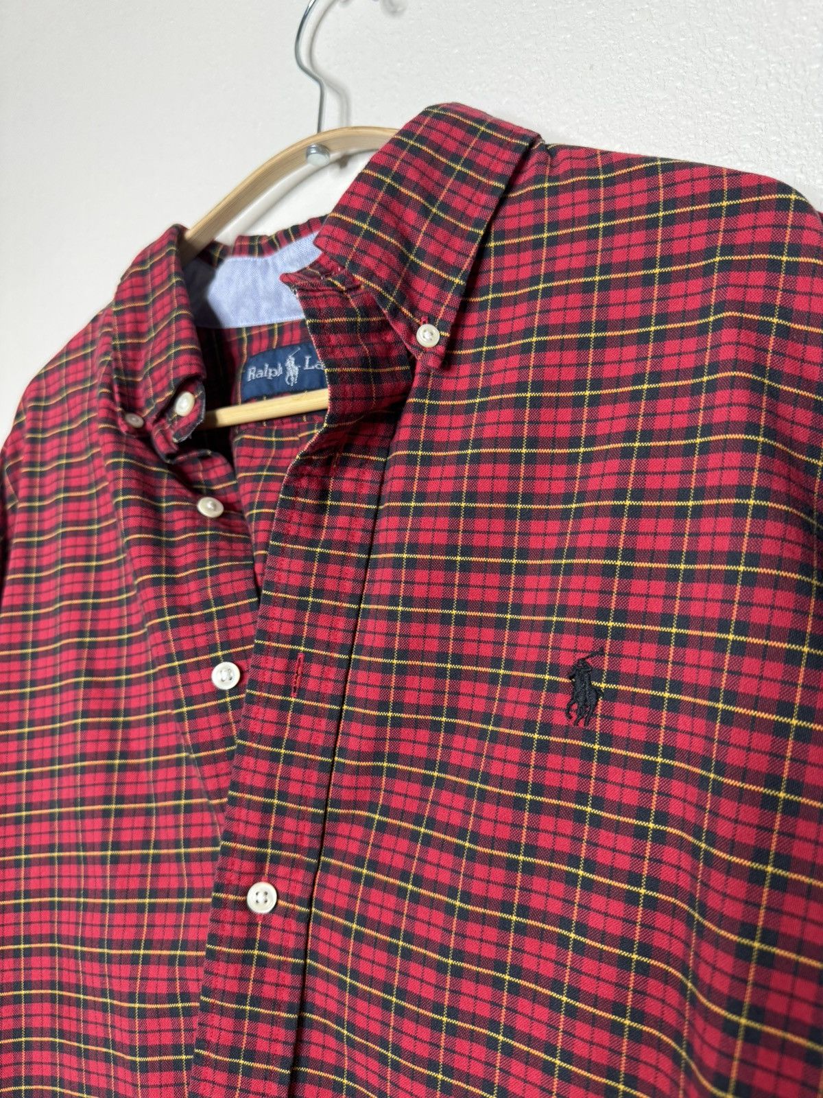 Polo Ralph Lauren × Vintage Vintage Ralph Lauren Red Plaid Tartan Button Up Shirt Size US XL / EU 56 / 4 - 2 Thumbnail