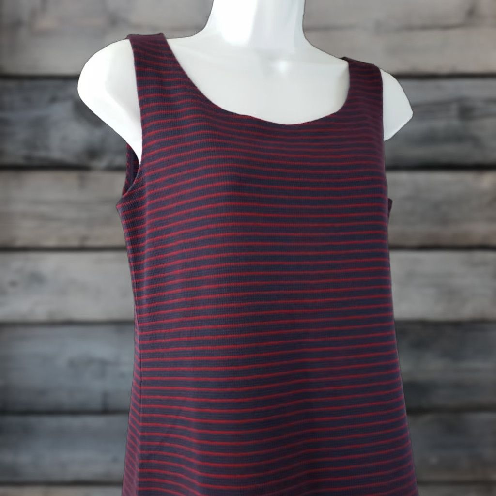 Vintage LOGO by Lori Goldstein Womens Tunic Tank Top Sz S Small Red Blue Striped Shirt Sleeveless Casual Coverage Womens Size S / US 4 / IT 40 - 1 Thumbnail