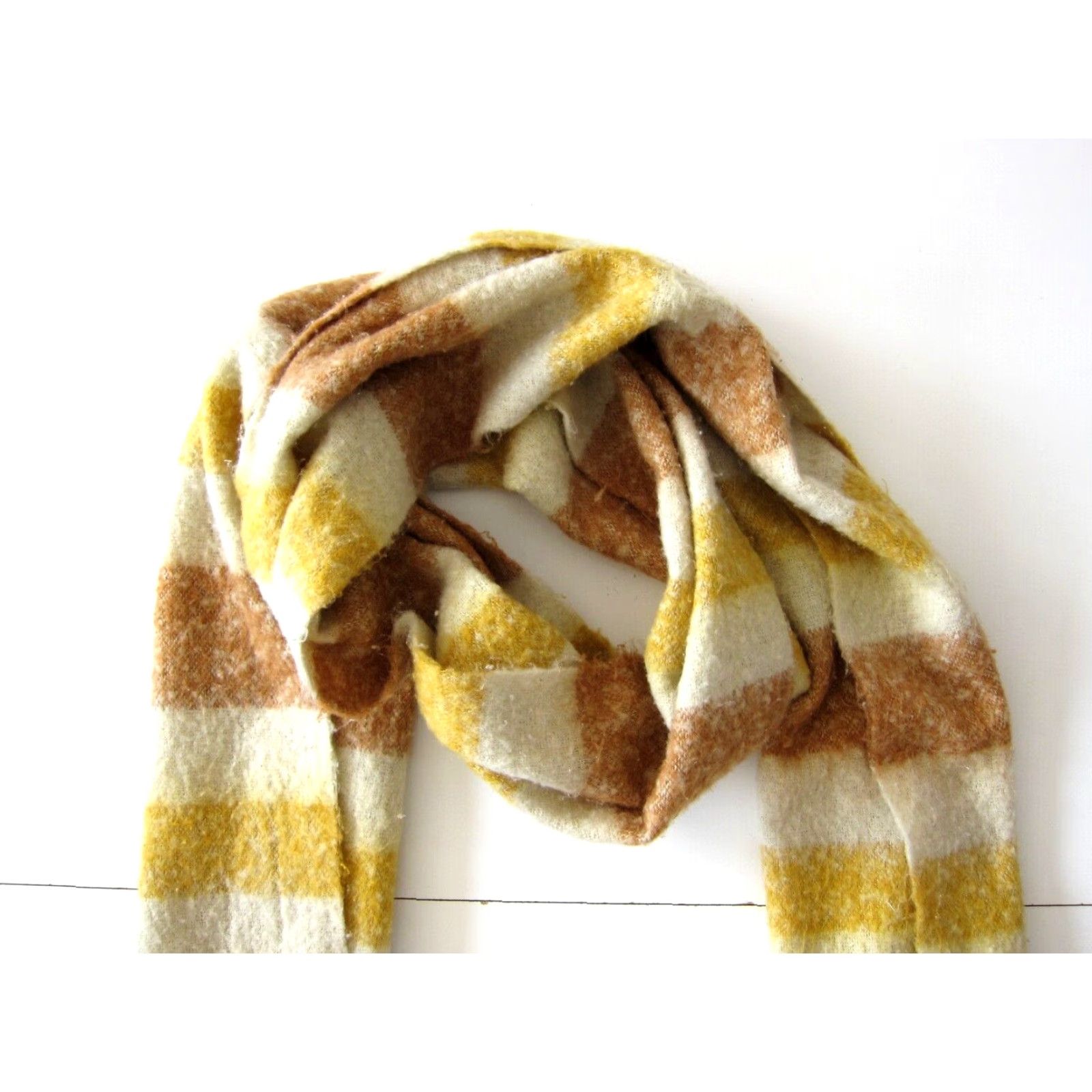 Frye Frye And Co. Yellow Brown Ivory Knit Wide Long Neck Scarf Shawl Wrap 15" X 86.5" Size ONE SIZE - 4 Thumbnail