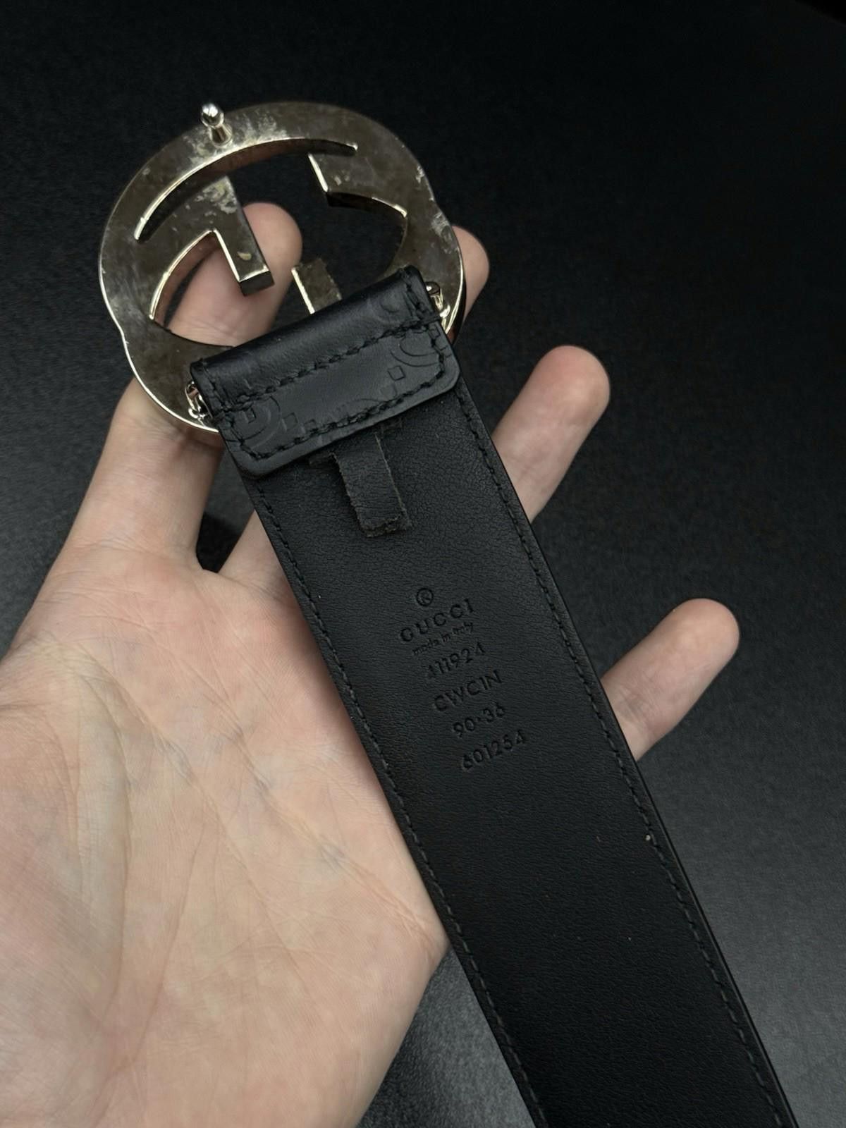 Gucci GG Canvas Wide Leather Belt In Black Size 90/36
