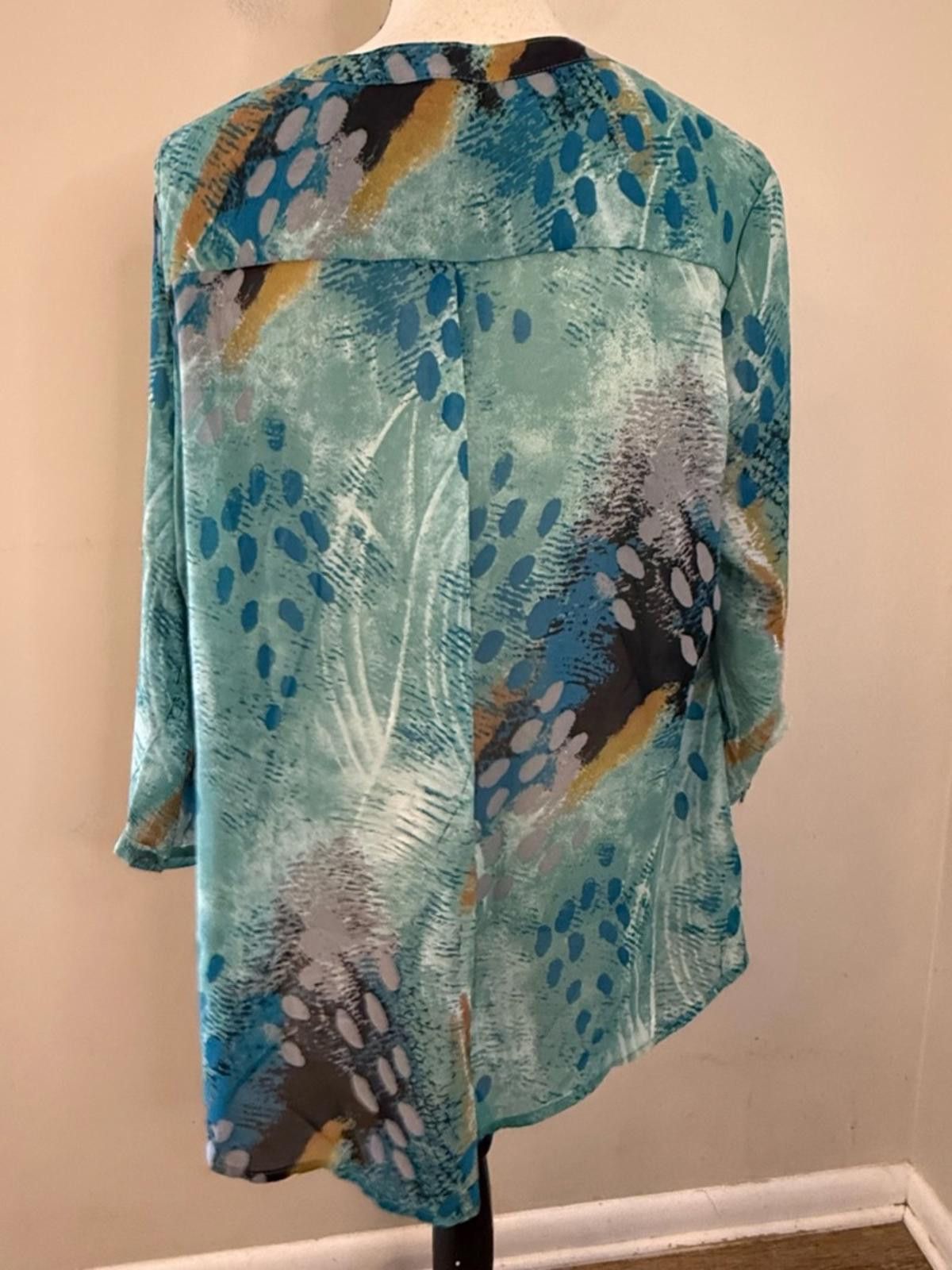 Ambrosi Studio Ambrosia semi sheer long sleeves top peacock colors SZ 14 Size XL / US 12-14 / IT 48-50 - 4 Thumbnail