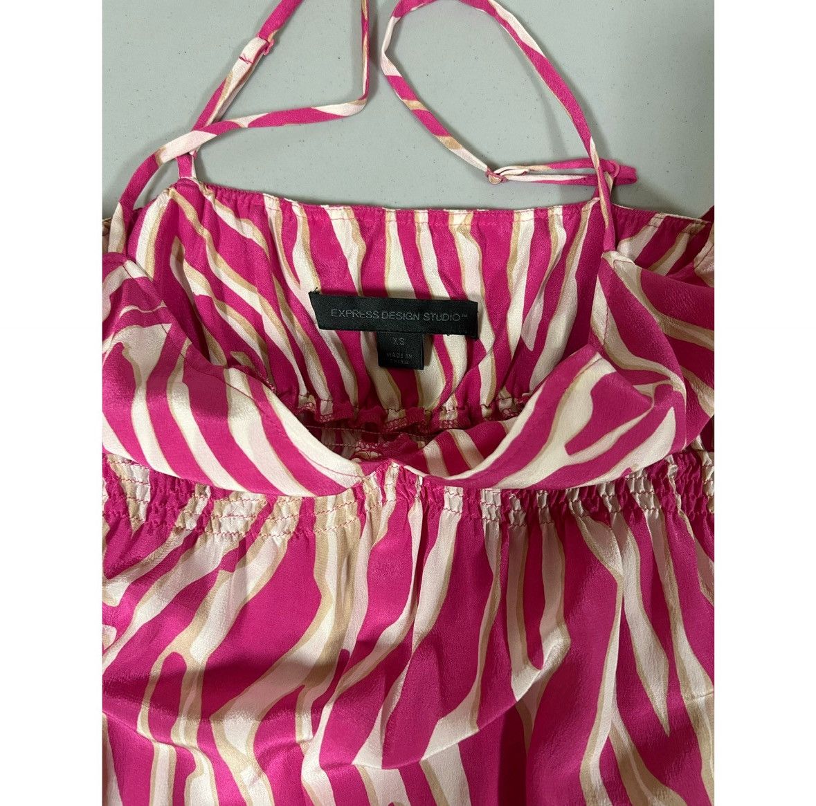 Express Pink White Zebra Print Y2K Babydoll Shirt Top Blouse XS 🩷✨ Size XS / US 0-2 / IT 36-38 - 6 Thumbnail