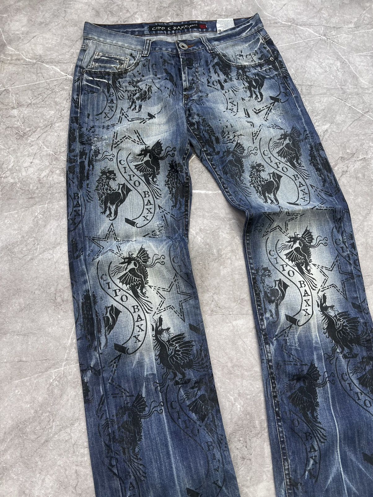 Designer × Japanese Brand VINTAGE FLARED FULL PRINT DENIM DISTRESSED JEANS PANTS Y2K Size US 32 / EU 48 - 2 Thumbnail