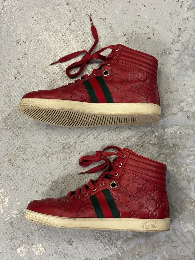 Gucci Gucci Red Leather GG Monogram High Sneakers Size US 7.5 / EU 40-41 - 14 Thumbnail
