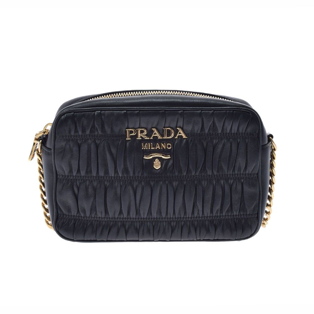 Prada Chain Gold Hardware Calf Shoulder Bag Black
