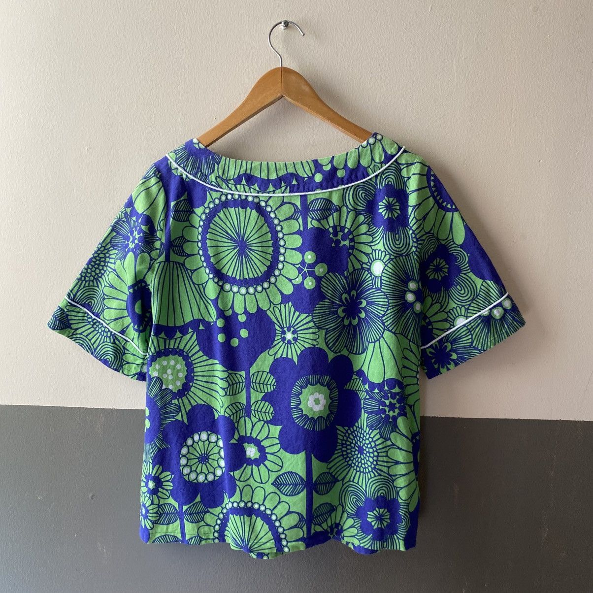 Marimekko Marimekko® Blue Green Retro Floral Blouse Size XS / US 0-2 / IT 36-38 - 2 Thumbnail